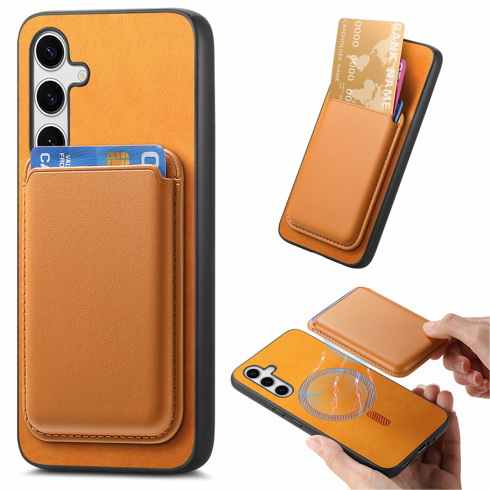 For Samsung Galaxy S25+ 5G Retro Magsafe Card Bag PU Back Cover Phone Case(Yellow) For Samsung Galaxy S25+ 5G Retro Magsafe Card Bag PU Back Cover Phone Case(Yellow)