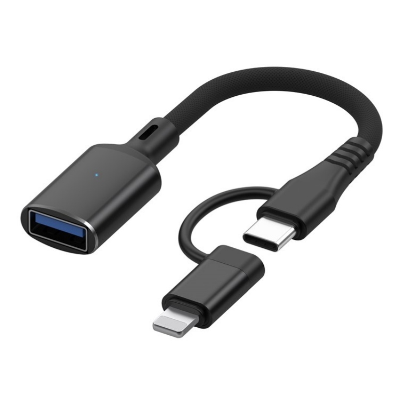 JS-112 2 in 1 USB Male to USB-C / Type-C / 8 Pin OTG Adapter Cable, Length: 15cm(Black) JS-112 2 in 1 USB Male to USB-C / Type-C / 8 Pin OTG Adapter Cable, Length: 15cm(Black)