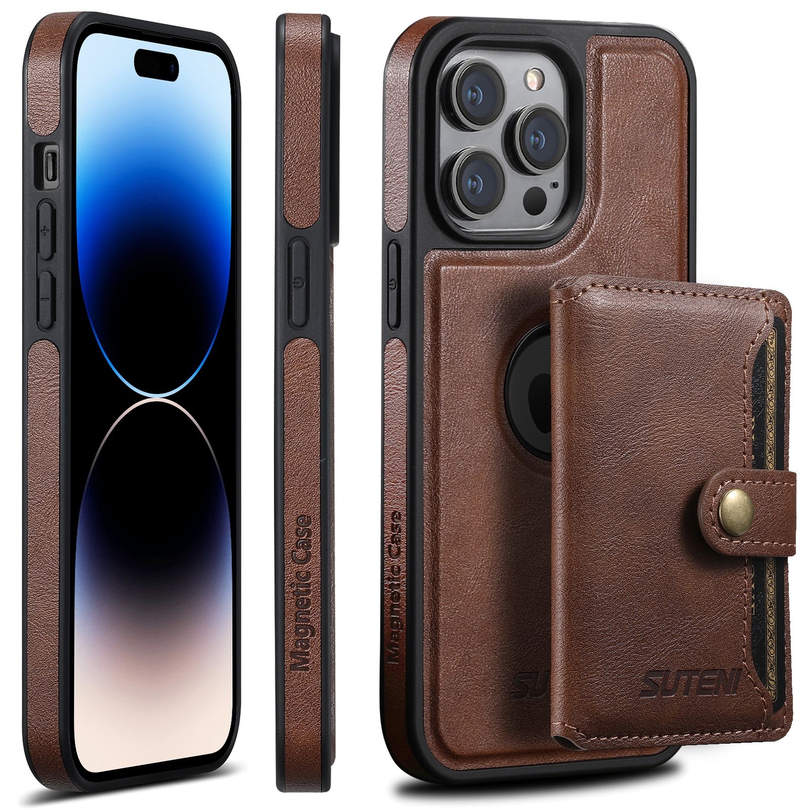 For iPhone 14 Pro Suteni M1 Oil Wax MagSafe Detachable Horizontal Card Bag Phone Case(Brown) For iPhone 14 Pro Suteni M1 Oil Wax MagSafe Detachable Horizontal Card Bag Phone Case(Brown)