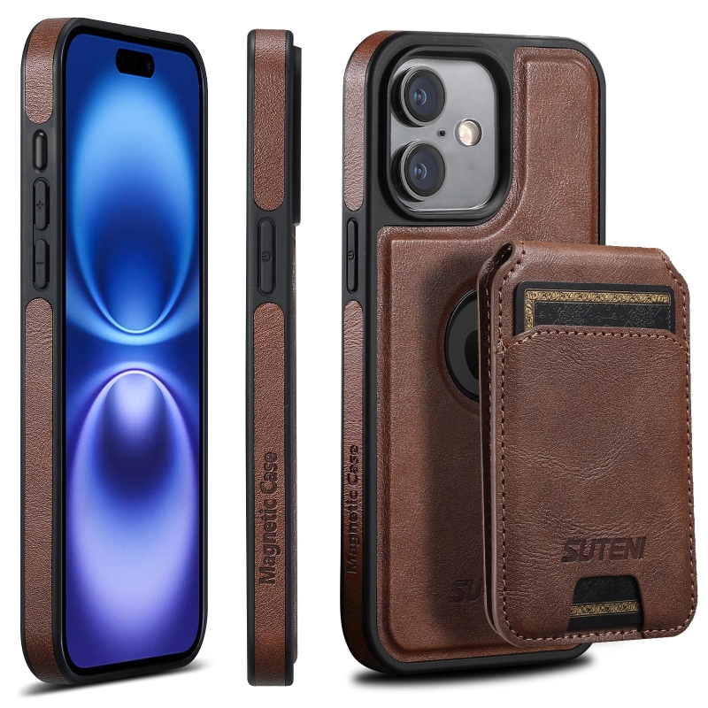 For iPhone 16 Suteni M2 Oil Wax MagSafe Horizontal Card Bag Phone Case(Brown) For iPhone 16 Suteni M2 Oil Wax MagSafe Horizontal Card Bag Phone Case(Brown)