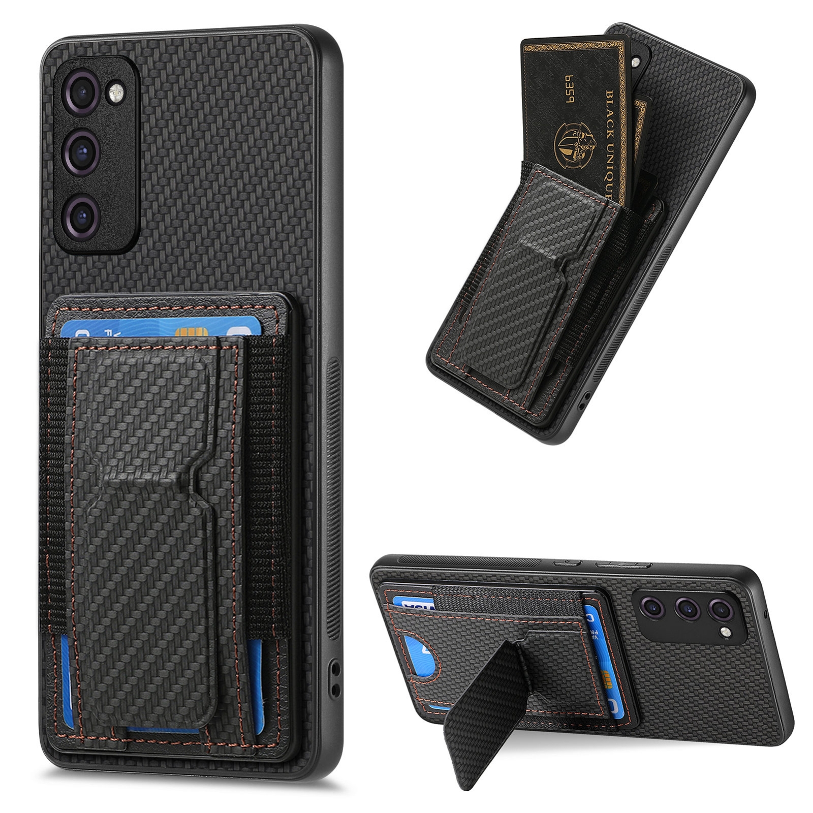 For Samsung Galaxy S20 FE Carbon Fiber Fold Stand Elastic Card Bag Phone Case(Black) For Samsung Galaxy S20 FE Carbon Fiber Fold Stand Elastic Card Bag Phone Case(Black)