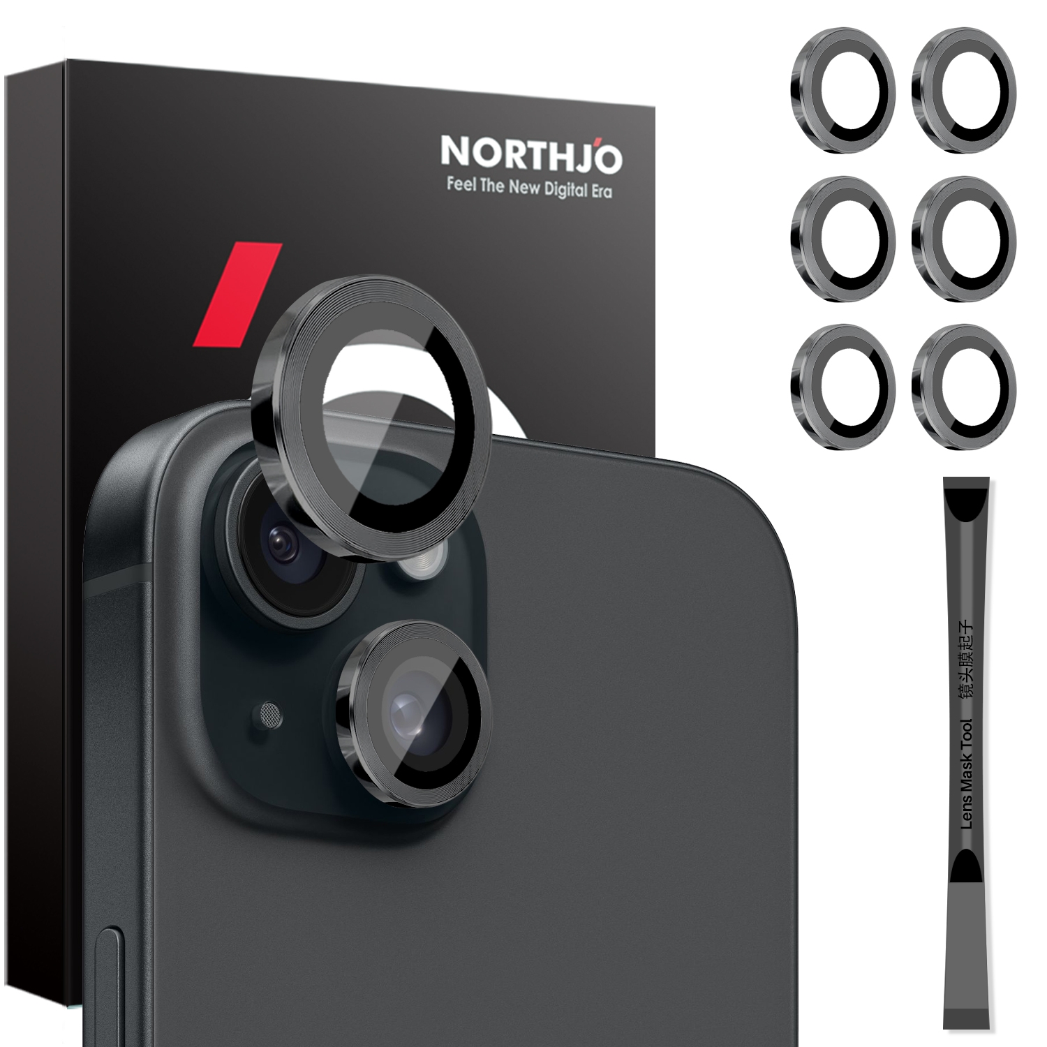 For iPhone 15 / 15 Plus / 14 / 14 Plus NORTHJO 3 Set 6pcs Camera Lens Protector Cover Metal Ring Film(Black) For iPhone 15 / 15 Plus / 14 / 14 Plus NORTHJO 3 Set 6pcs Camera Lens Protector Cover Metal Ring Film(Black)