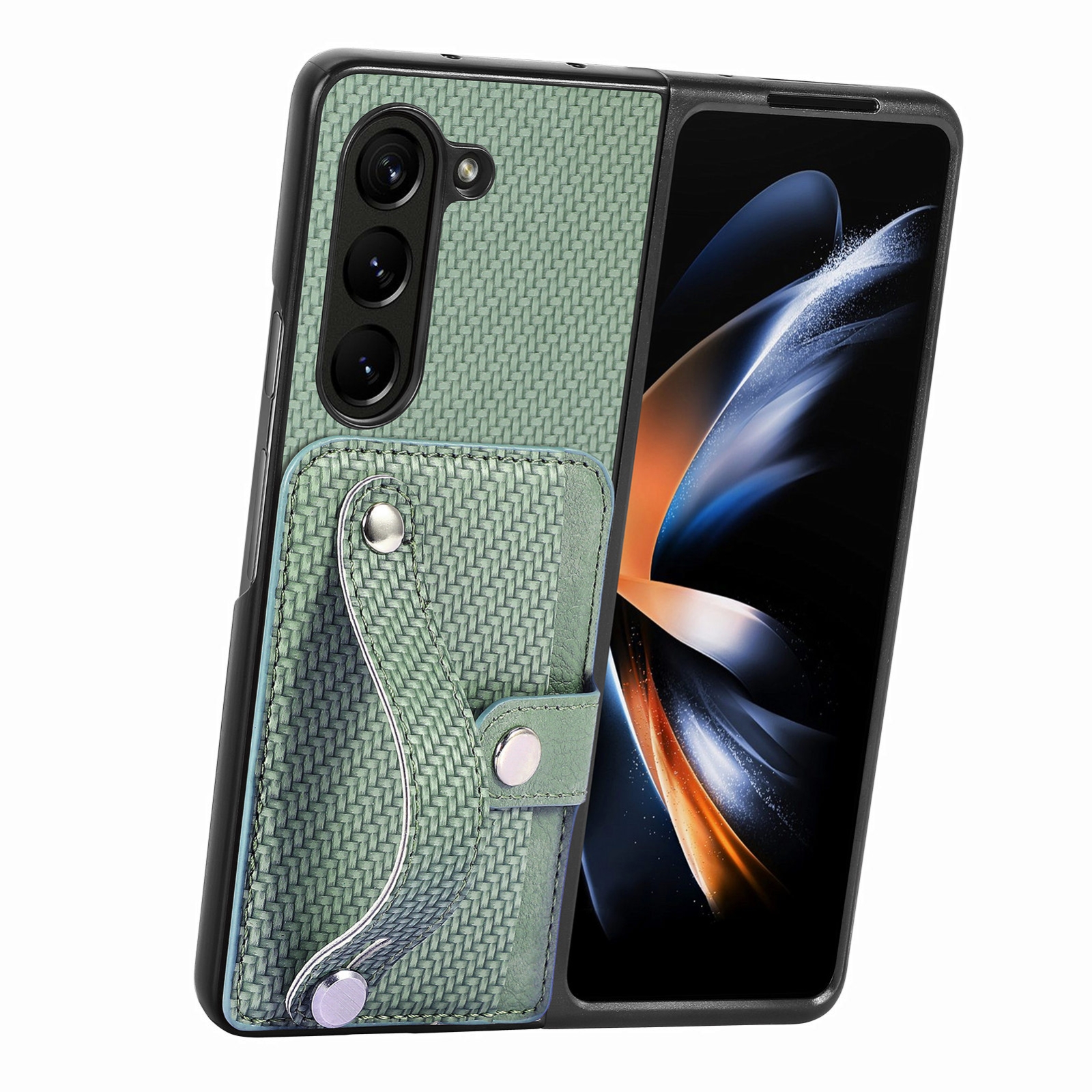 For Samsung Galaxy Z Fold6 Wristband Kickstand Card Wallet Back Cover Phone Case(Green) For Samsung Galaxy Z Fold6 Wristband Kickstand Card Wallet Back Cover Phone Case(Green)