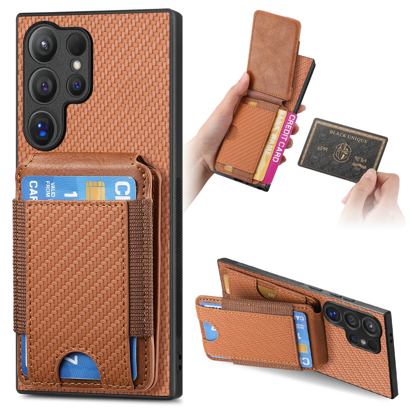 For Samsung Galaxy S24 Ultra 5G Carbon Fiber Vertical Flip Wallet Stand Phone Case(Brown) For Samsung Galaxy S24 Ultra 5G Carbon Fiber Vertical Flip Wallet Stand Phone Case(Brown)