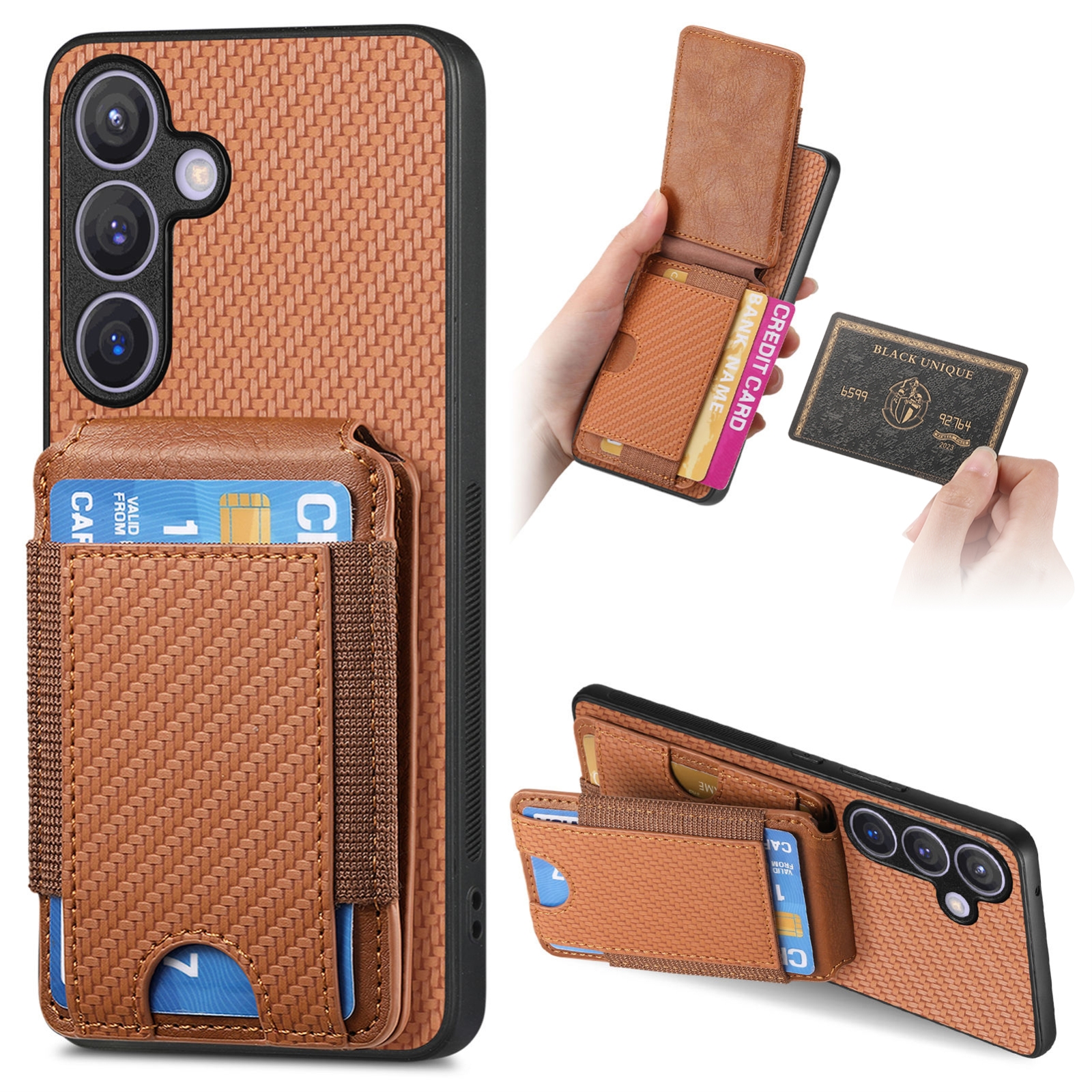 For Samsung Galaxy S24 5G Carbon Fiber Vertical Flip Wallet Stand Phone Case(Brown) For Samsung Galaxy S24 5G Carbon Fiber Vertical Flip Wallet Stand Phone Case(Brown)