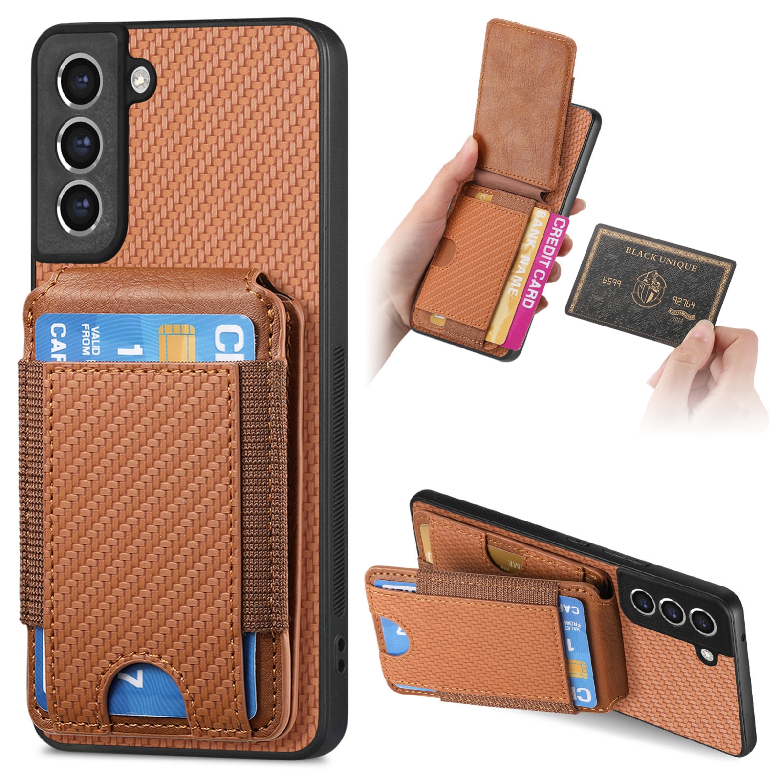 For Samsung Galaxy S23 FE 5G Carbon Fiber Vertical Flip Wallet Stand Phone Case(Brown) For Samsung Galaxy S23 FE 5G Carbon Fiber Vertical Flip Wallet Stand Phone Case(Brown)