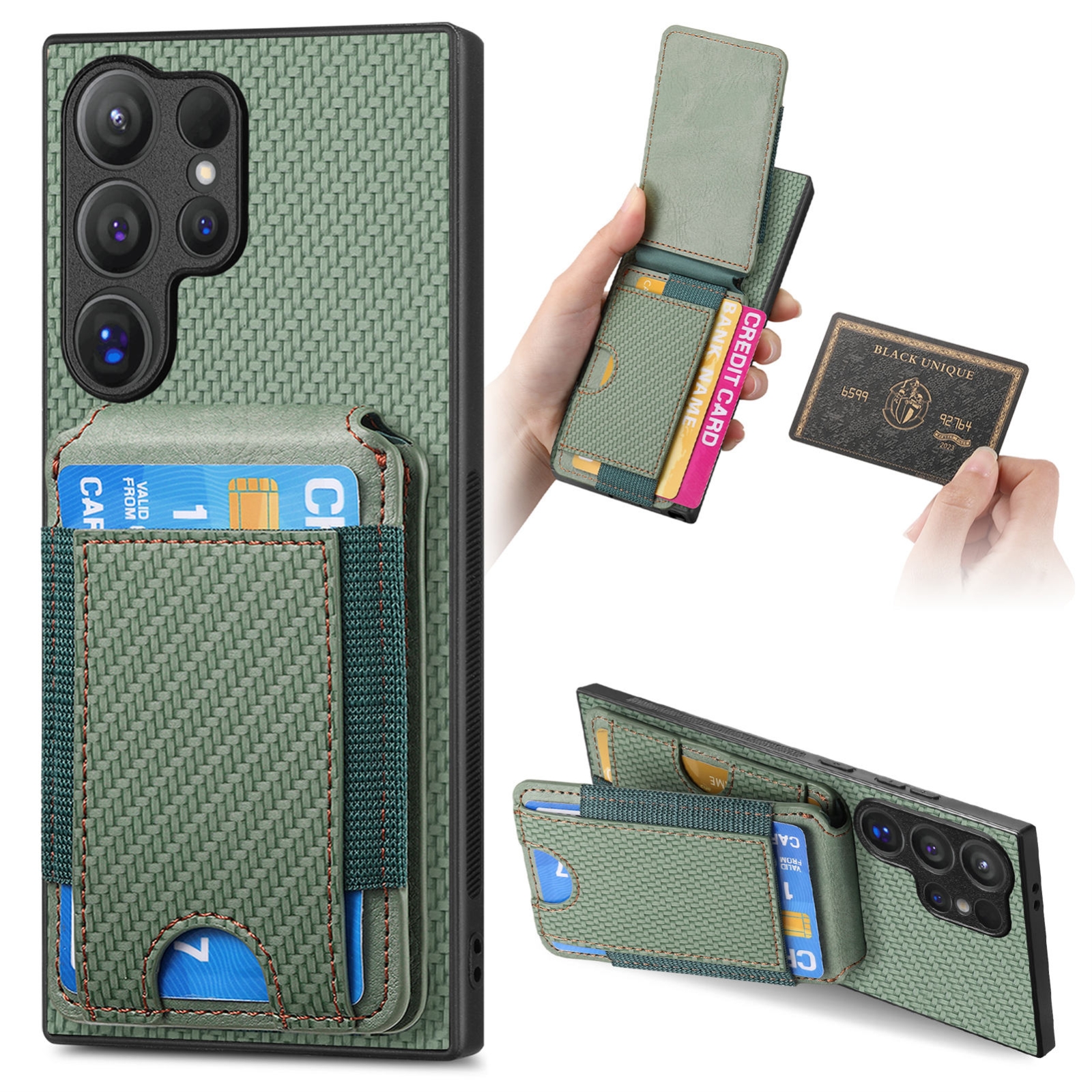 For Samsung Galaxy S23 Ultra 5G Carbon Fiber Vertical Flip Wallet Stand Phone Case(Green) For Samsung Galaxy S23 Ultra 5G Carbon Fiber Vertical Flip Wallet Stand Phone Case(Green)