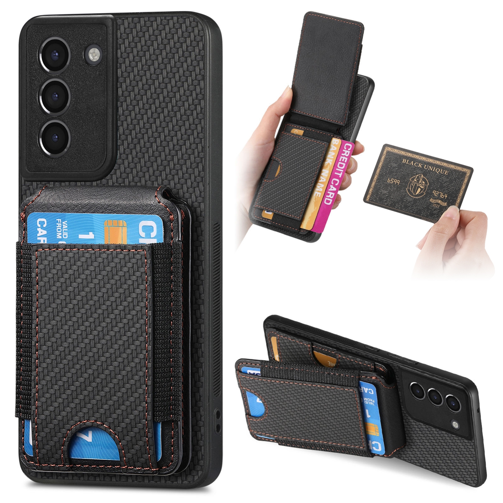 For Samsung Galaxy S21+ 5G Carbon Fiber Vertical Flip Wallet Stand Phone Case(Black) For Samsung Galaxy S21+ 5G Carbon Fiber Vertical Flip Wallet Stand Phone Case(Black)