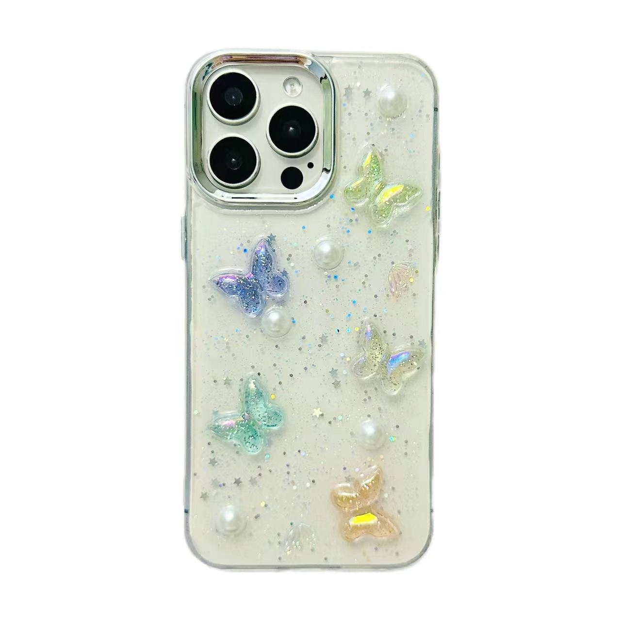 For iPhone 15 3D Colorful Crystal Butterfly TPU Phone Case(Butterfly Pearl) For iPhone 15 3D Colorful Crystal Butterfly TPU Phone Case(Butterfly Pearl)