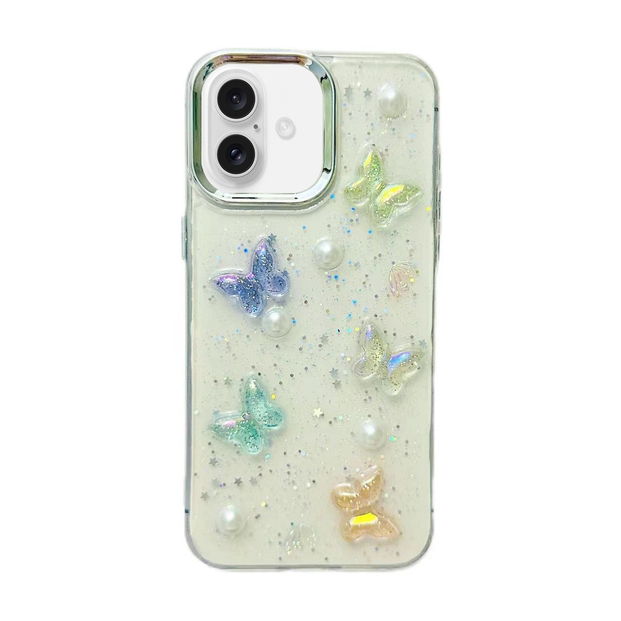For iPhone 16 3D Colorful Crystal Butterfly TPU Phone Case(Butterfly Pearl) For iPhone 16 3D Colorful Crystal Butterfly TPU Phone Case(Butterfly Pearl)