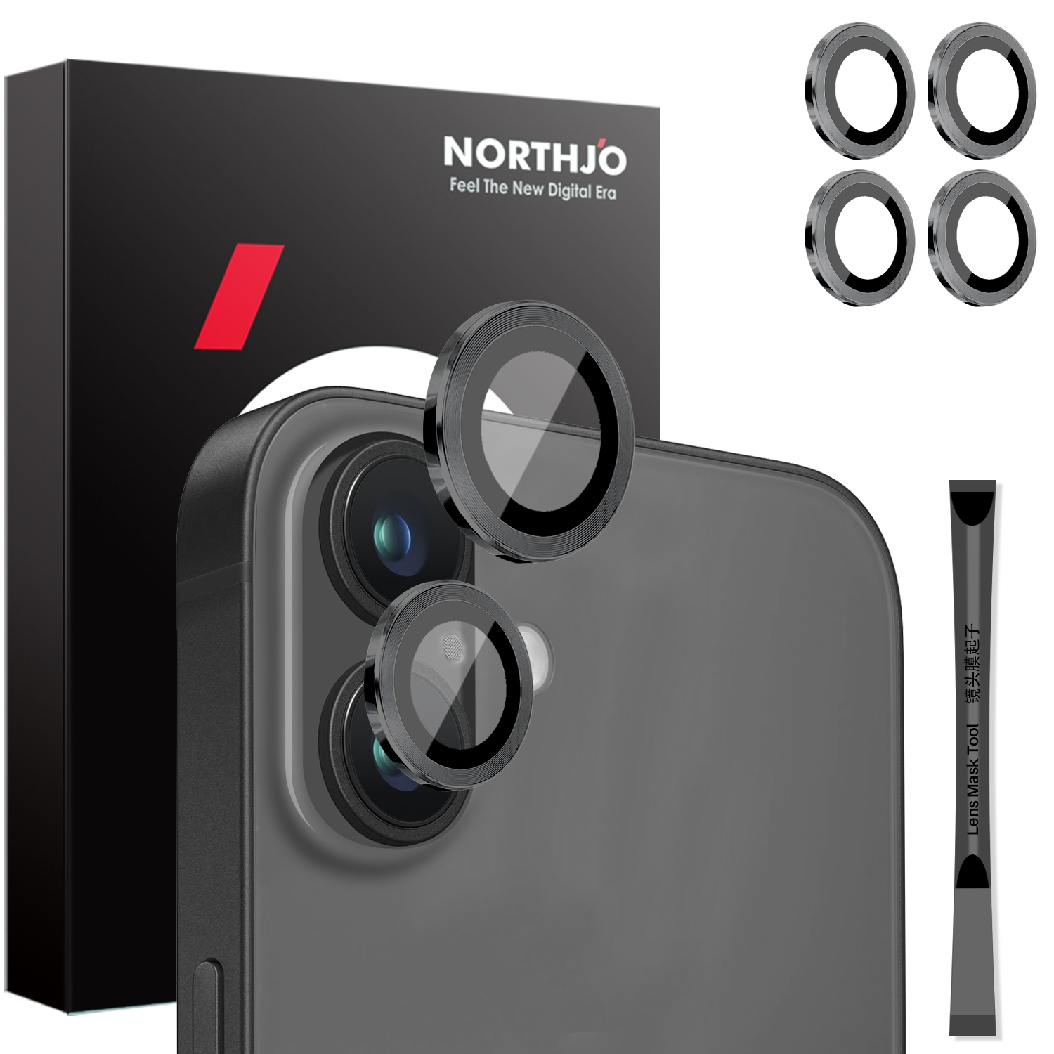 For iPhone 16 / 16 Plus NORTHJO 2 Sets 4pcs Camera Lens Protector Cover Metal Ring Film(Black) For iPhone 16 / 16 Plus NORTHJO 2 Sets 4pcs Camera Lens Protector Cover Metal Ring Film(Black)