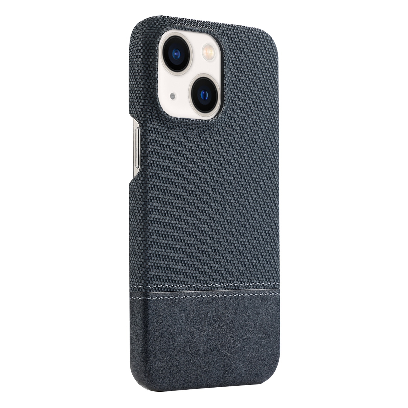 For iPhone 14 Stitching Cloth PU Shockproof Phone Case(Dark Blue) For iPhone 14 Stitching Cloth PU Shockproof Phone Case(Dark Blue)