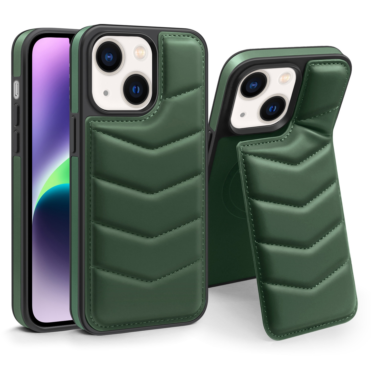 For iPhone 14 Plus Down Jacket Card Bag Holder MagSafe Phone Case(Dark Green) For iPhone 14 Plus Down Jacket Card Bag Holder MagSafe Phone Case(Dark Green)