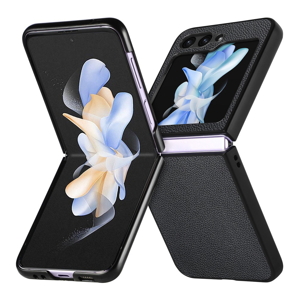 For Samsung Galaxy Z Flip6 JUNSUNMAY Lichee Texture Leather Skin PC Folding Phone Case(Black) For Samsung Galaxy Z Flip6 JUNSUNMAY Lichee Texture Leather Skin PC Folding Phone Case(Black)