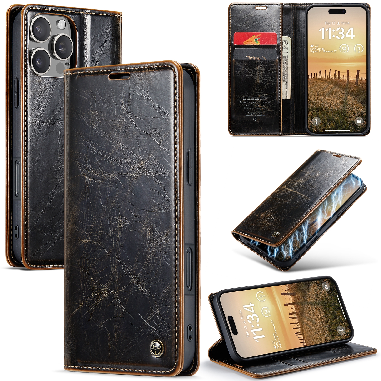 For iPhone 16 Pro CaseMe 003 Crazy Horse Texture Flip Leather Phone Case(Coffee) For iPhone 16 Pro CaseMe 003 Crazy Horse Texture Flip Leather Phone Case(Coffee)