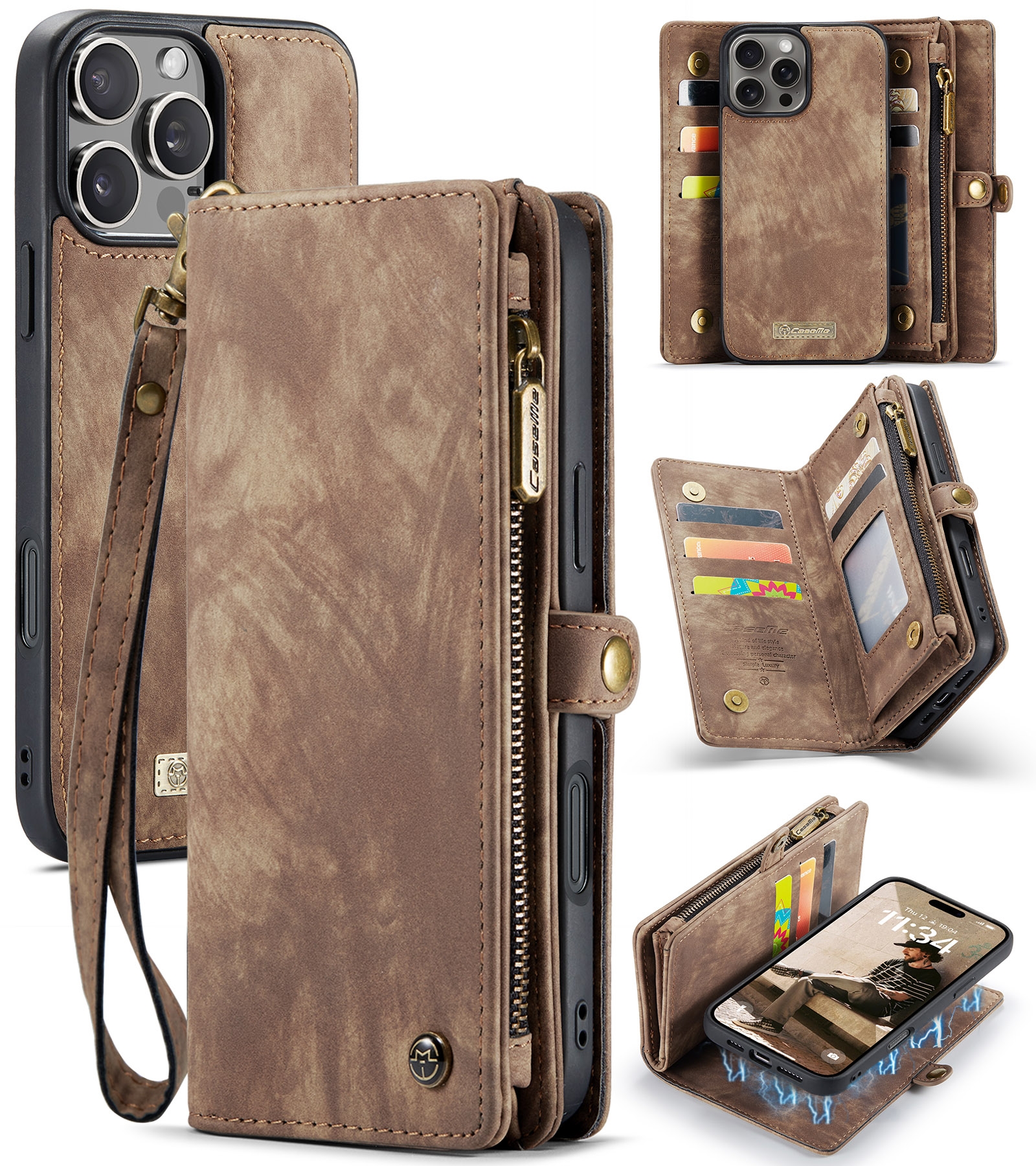 For iPhone 16 Pro CaseMe 008 Detachable Multifunctional Leather Phone Case(Brown) For iPhone 16 Pro CaseMe 008 Detachable Multifunctional Leather Phone Case(Brown)