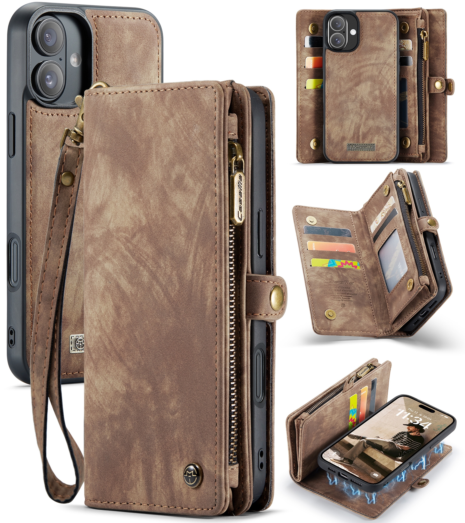 For iPhone 16 CaseMe 008 Detachable Multifunctional Leather Phone Case(Brown) For iPhone 16 CaseMe 008 Detachable Multifunctional Leather Phone Case(Brown)