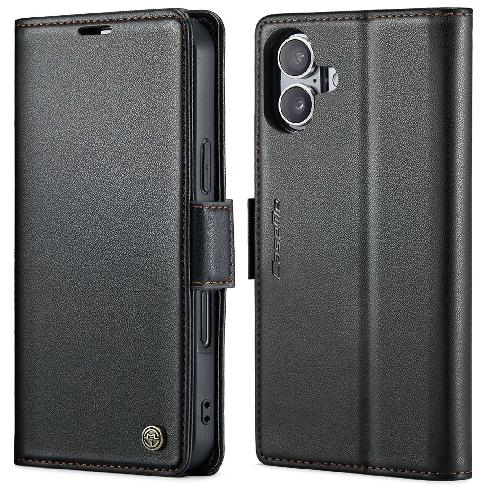 For iPhone 16 CaseMe 023 Butterfly Buckle Litchi Texture RFID Anti-theft Leather Phone Case(Black) For iPhone 16 CaseMe 023 Butterfly Buckle Litchi Texture RFID Anti-theft Leather Phone Case(Black)
