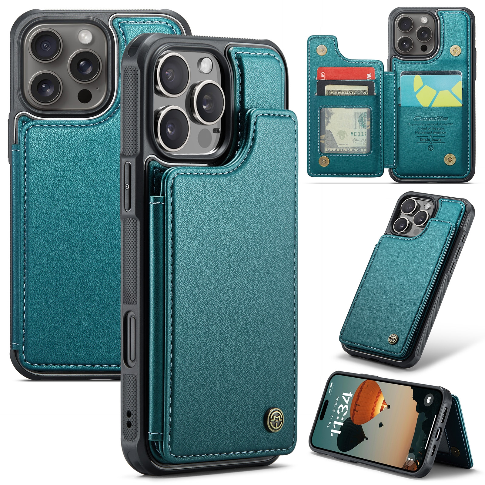 For iPhone 16 Pro CaseMe C22 Card Slots Holder RFID Anti-theft Phone Case(Green) For iPhone 16 Pro CaseMe C22 Card Slots Holder RFID Anti-theft Phone Case(Green)