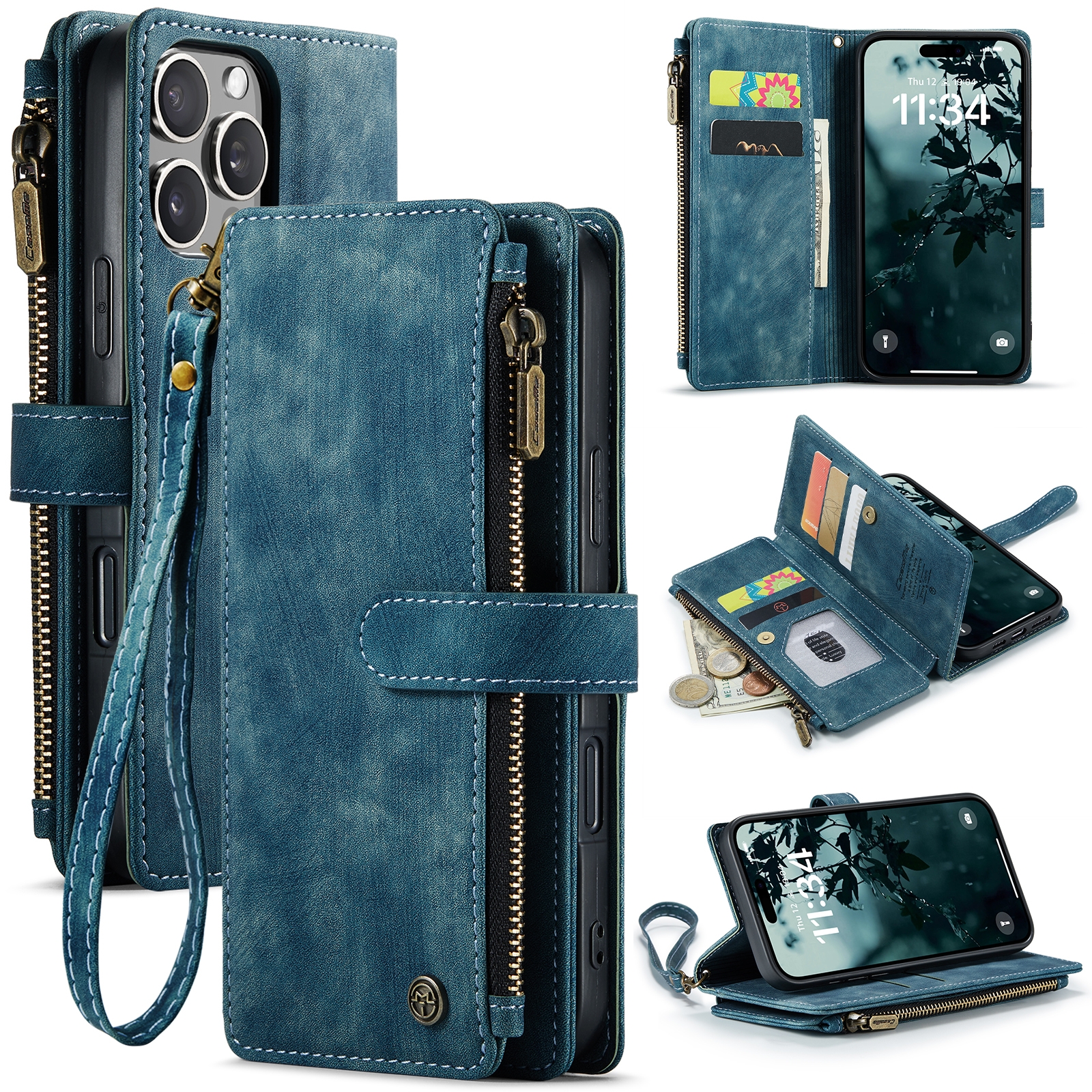 For iPhone 16 Pro CaseMe C30 Card Slots Zipper Wallet Leather Phone Case(Blue) For iPhone 16 Pro CaseMe C30 Card Slots Zipper Wallet Leather Phone Case(Blue)