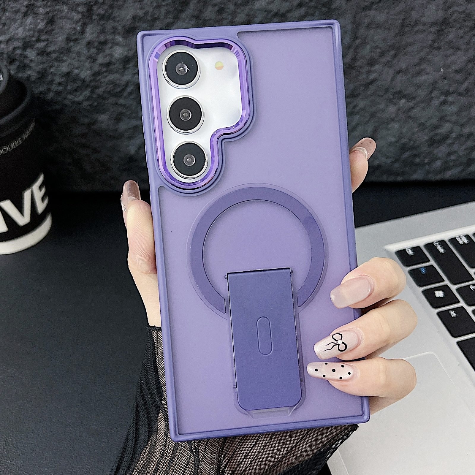 For Samsung Galaxy S23 Ultra 5G Acrylic Hybrid TPU MagSafe Holder Phone Case(Pink)