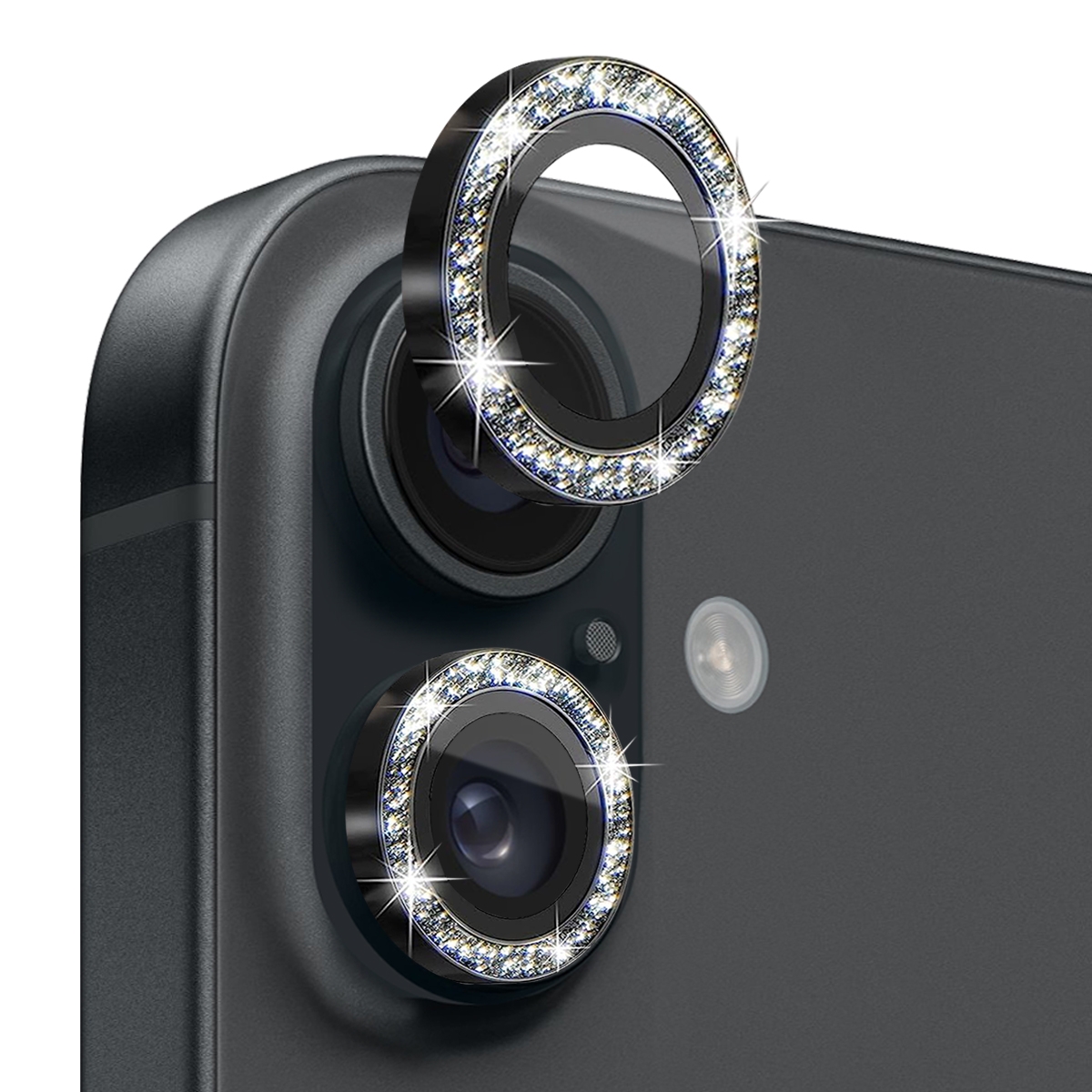For iPhone 16 / 16 Plus NORTHJO Glitter Camera Lens Protector Tempered Glass Metal Ring Film(Black) For iPhone 16 / 16 Plus NORTHJO Glitter Camera Lens Protector Tempered Glass Metal Ring Film(Black)