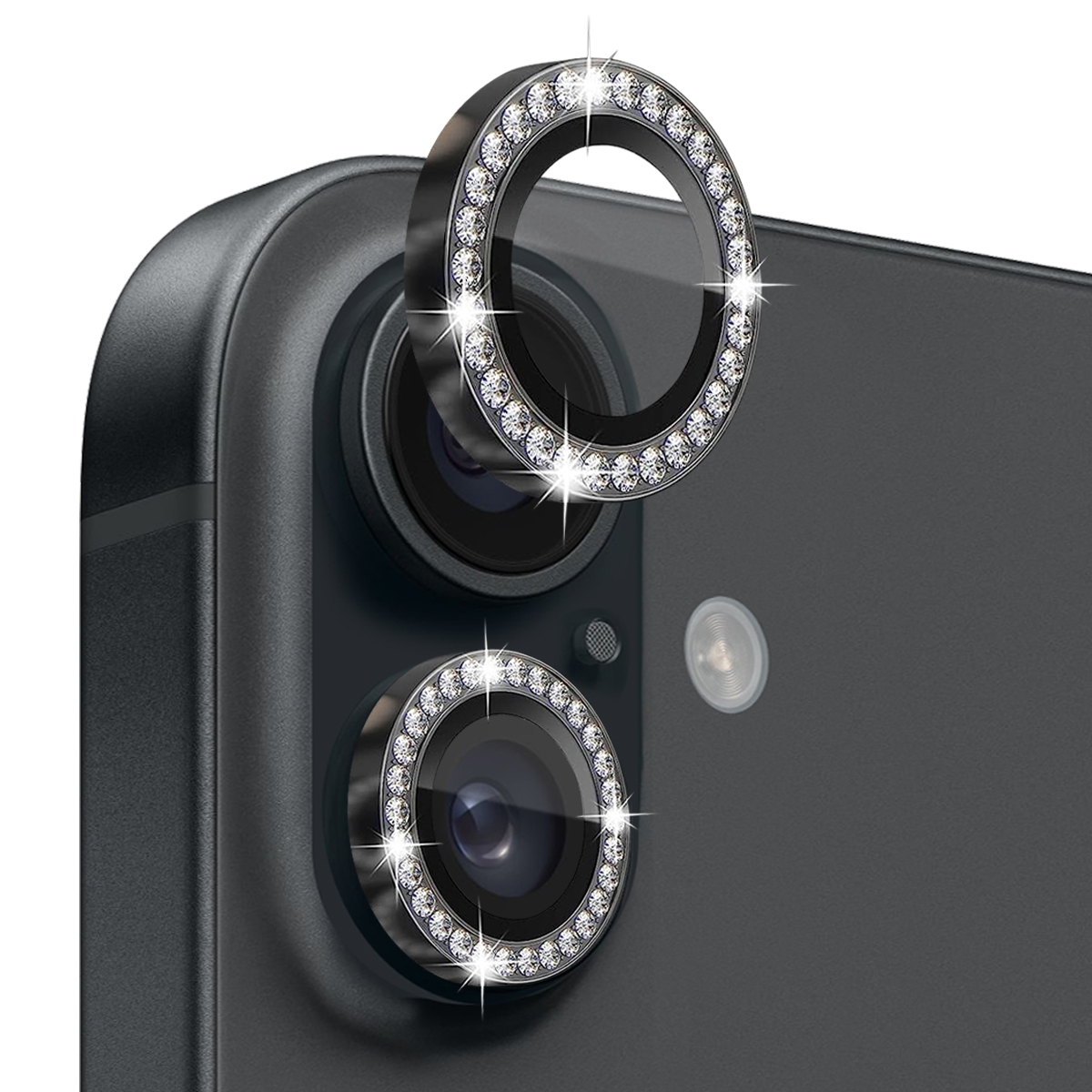 For iPhone 16 / 16 Plus NORTHJO Rhinestone Camera Lens Protector Tempered Glass Metal Ring Film(Graphite) For iPhone 16 / 16 Plus NORTHJO Rhinestone Camera Lens Protector Tempered Glass Metal Ring Film(Graphite)
