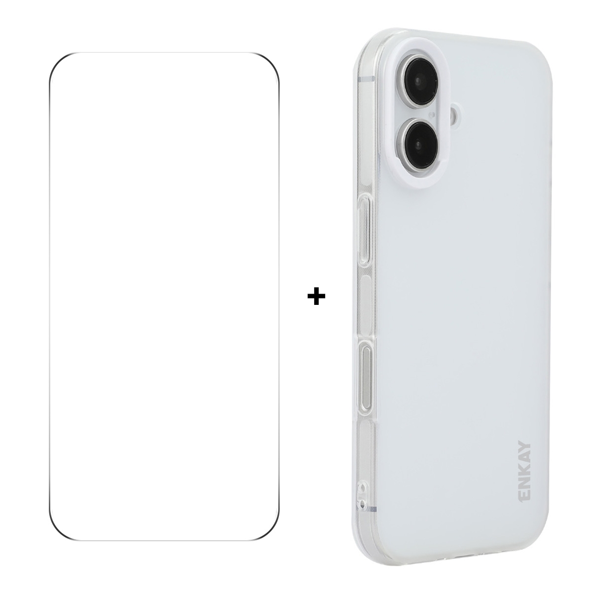 For iPhone 16 Plus ENKAY Hat-Prince Translucent Matte TPU Phone Case + 9H Big Arc Edge Film(White) For iPhone 16 Plus ENKAY Hat-Prince Translucent Matte TPU Phone Case + 9H Big Arc Edge Film(White)