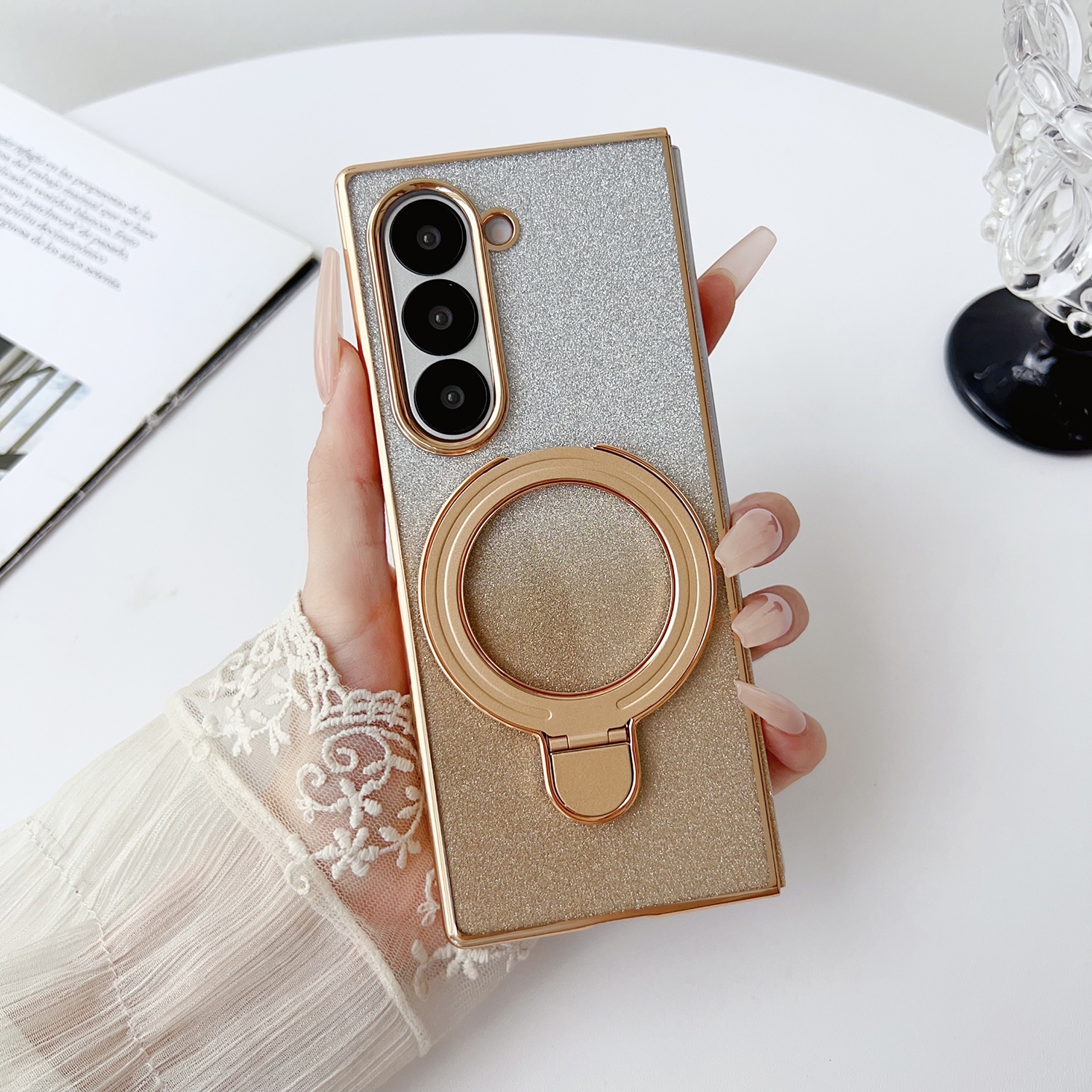For Samsung Galaxy Z Fold6 Gradient Glitter Plating Magsafe Phone Case(Gold) For Samsung Galaxy Z Fold6 Gradient Glitter Plating Magsafe Phone Case(Gold)