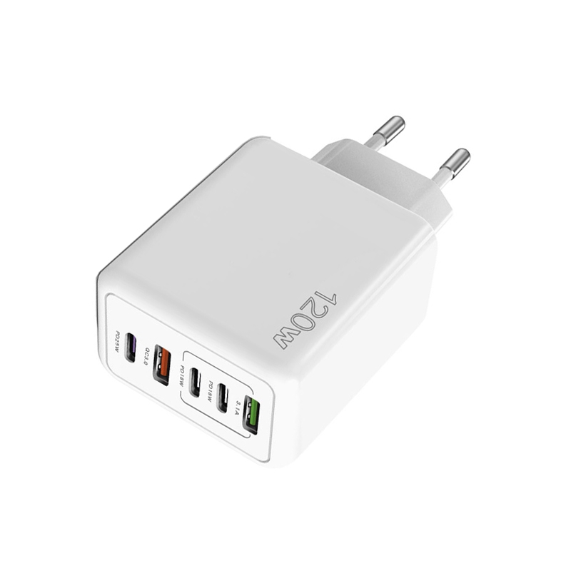 120W 3 PD Type-C Dual USB Multi Port Charger for Mobile Phones, EU Plug(WHite)