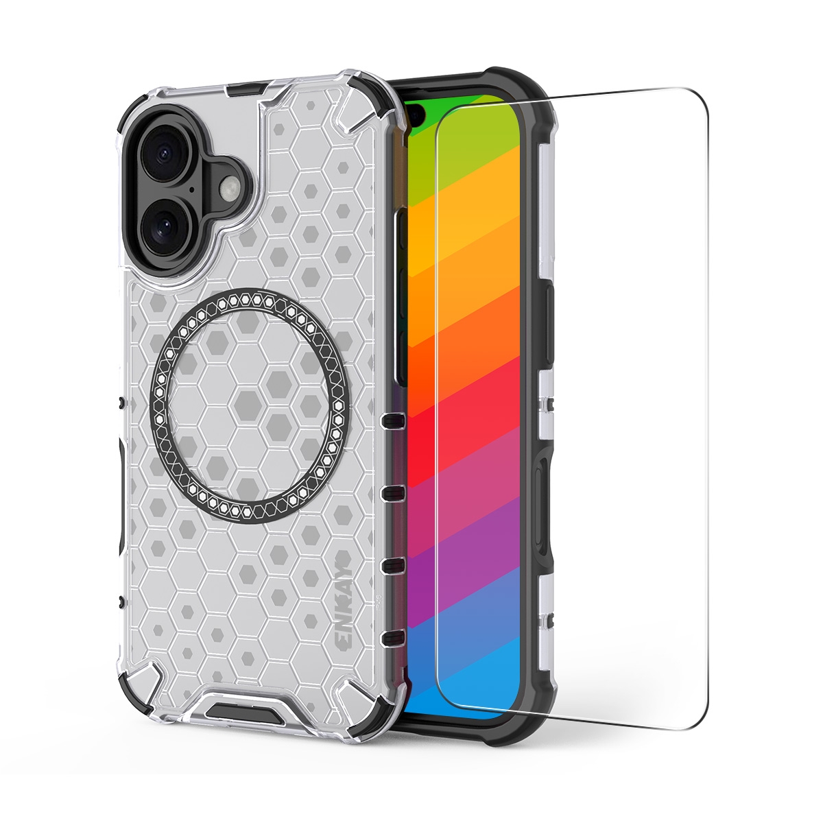 For iPhone 16 Plus ENKAY Hat-Prince Honeycomb MagSafe Shockproof Phone Case with Large Arc Edge Film(White) For iPhone 16 Plus ENKAY Hat-Prince Honeycomb MagSafe Shockproof Phone Case with Large Arc Edge Film(White)