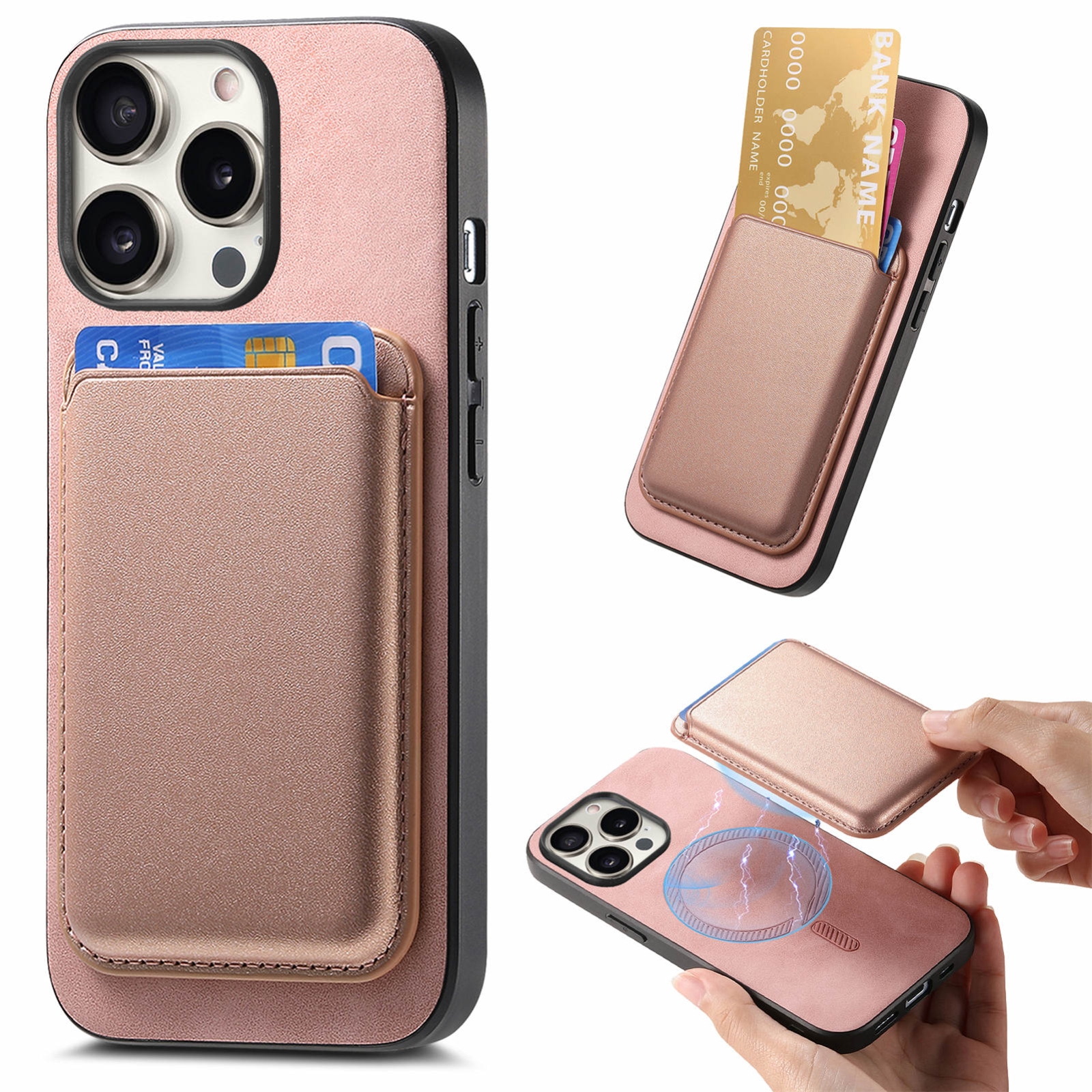 For iPhone 16 Pro Retro Magsafe Card Bag PU Back Cover Phone Case(Pink) For iPhone 16 Pro Retro Magsafe Card Bag PU Back Cover Phone Case(Pink)