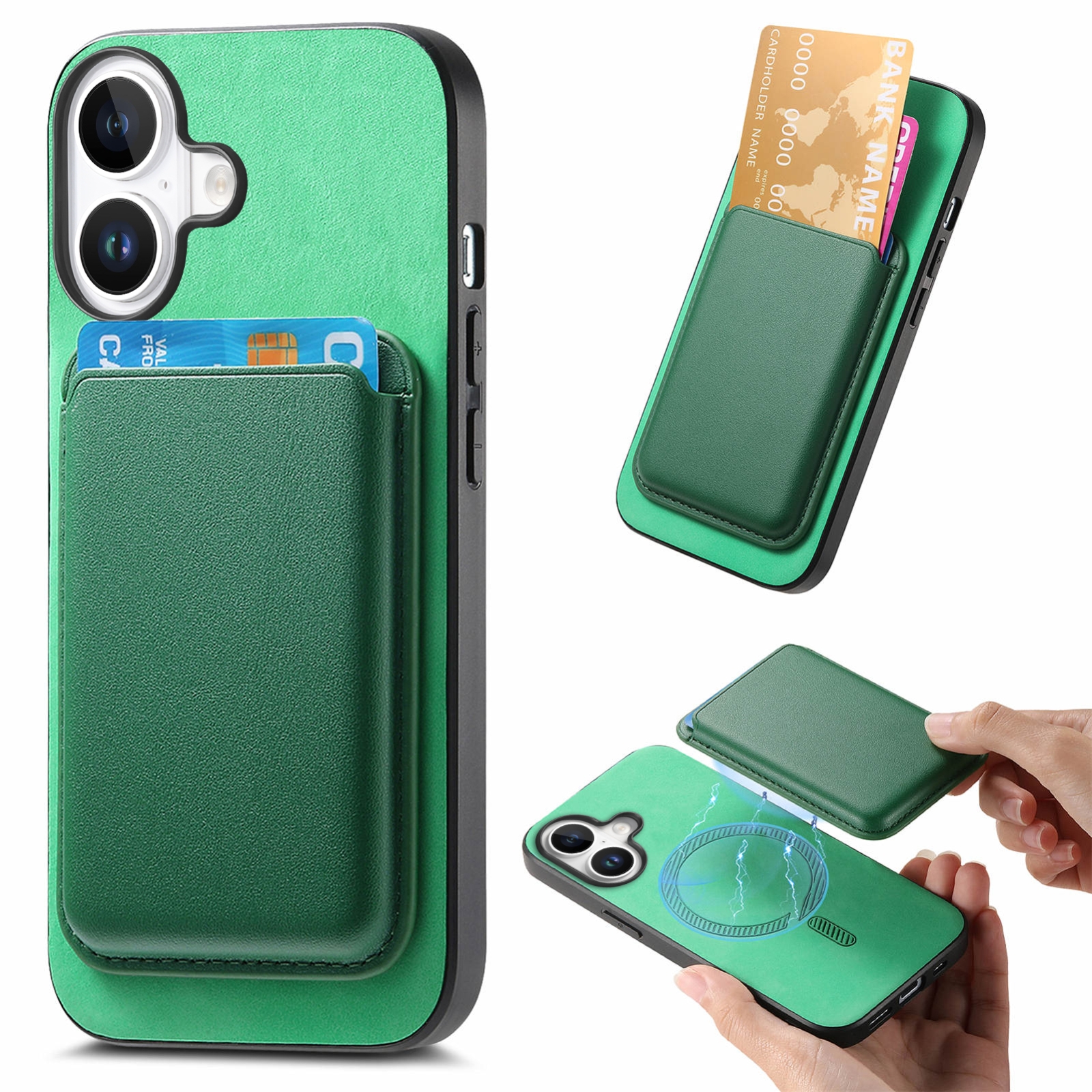 For iPhone 16 Plus Retro Magsafe Card Bag PU Back Cover Phone Case(Green) For iPhone 16 Plus Retro Magsafe Card Bag PU Back Cover Phone Case(Green)