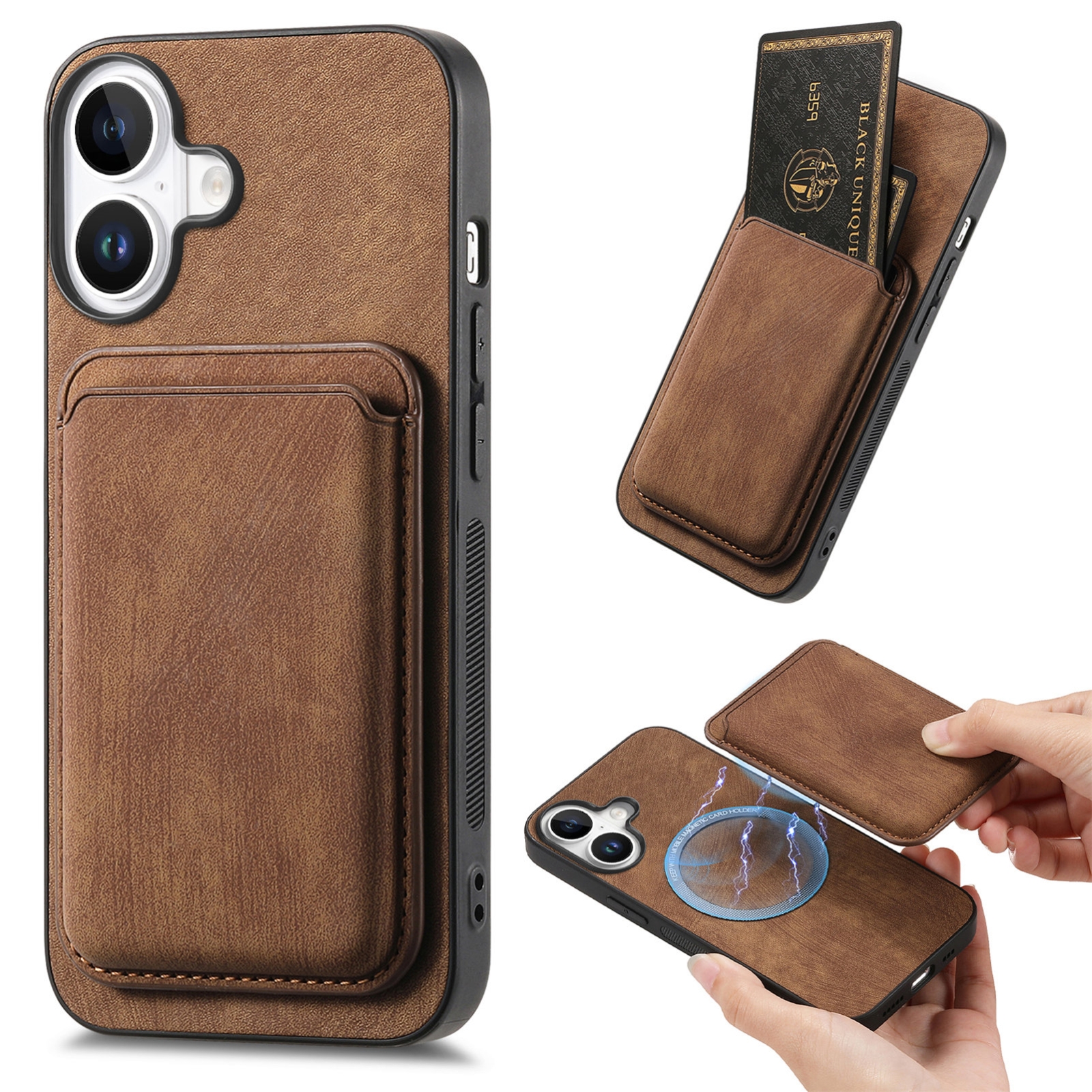 For iPhone 16 Plus Retro Leather Card Bag Magnetic Phone Case(Brown) For iPhone 16 Plus Retro Leather Card Bag Magnetic Phone Case(Brown)