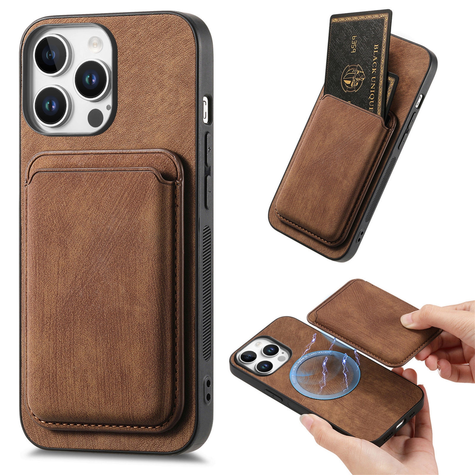 For iPhone 16 Pro Retro Leather Card Bag Magnetic Phone Case(Brown) For iPhone 16 Pro Retro Leather Card Bag Magnetic Phone Case(Brown)
