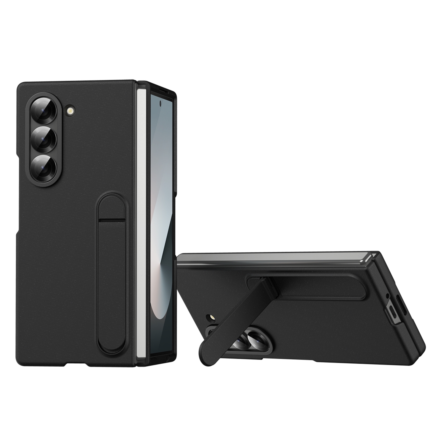 For Samsung Galaxy Z Fold6 5G Skin-feel Holder Shockproof Phone Case(Black) For Samsung Galaxy Z Fold6 5G Skin-feel Holder Shockproof Phone Case(Black)