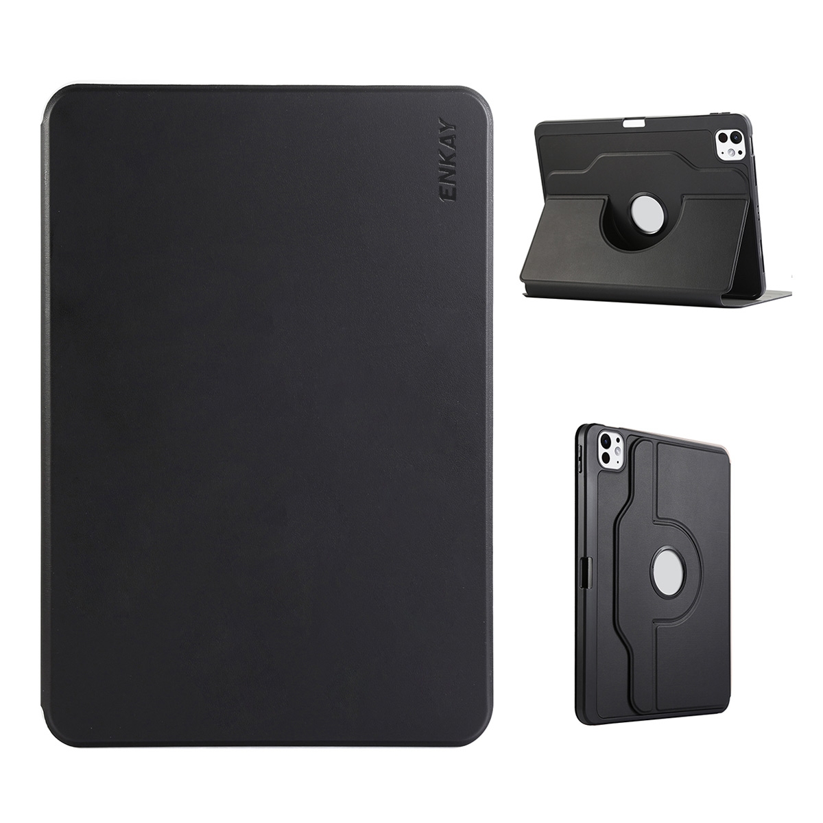For iPad Pro 12.9 2022/ Air 13 2024 ENKAY 360 Rotation TPU Leather Smart Tablet Case with Pen Slot(Black)