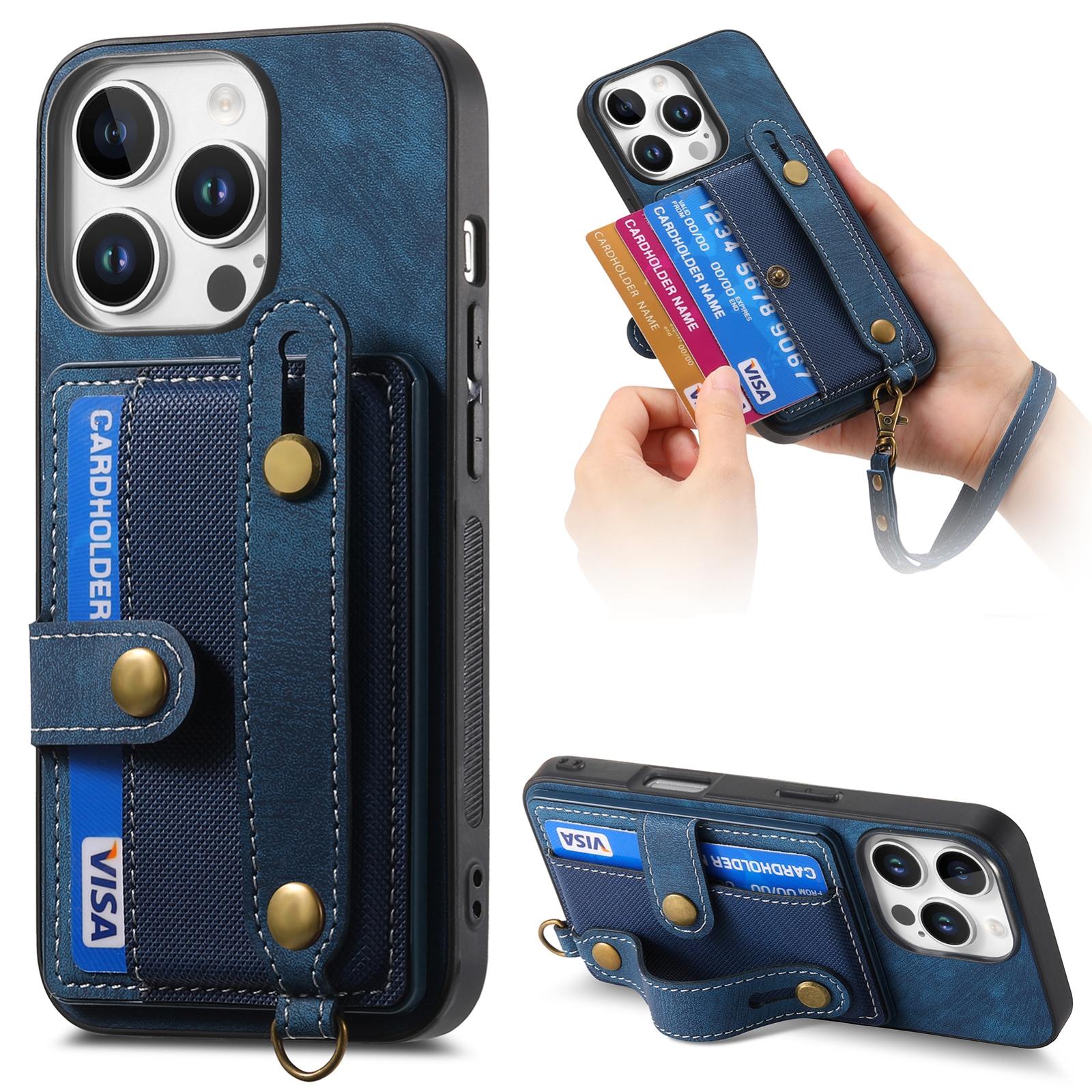 For iPhone 16 Pro Retro Cross Wristband Wallet Leather Back Phone Case(Blue) For iPhone 16 Pro Retro Cross Wristband Wallet Leather Back Phone Case(Blue)