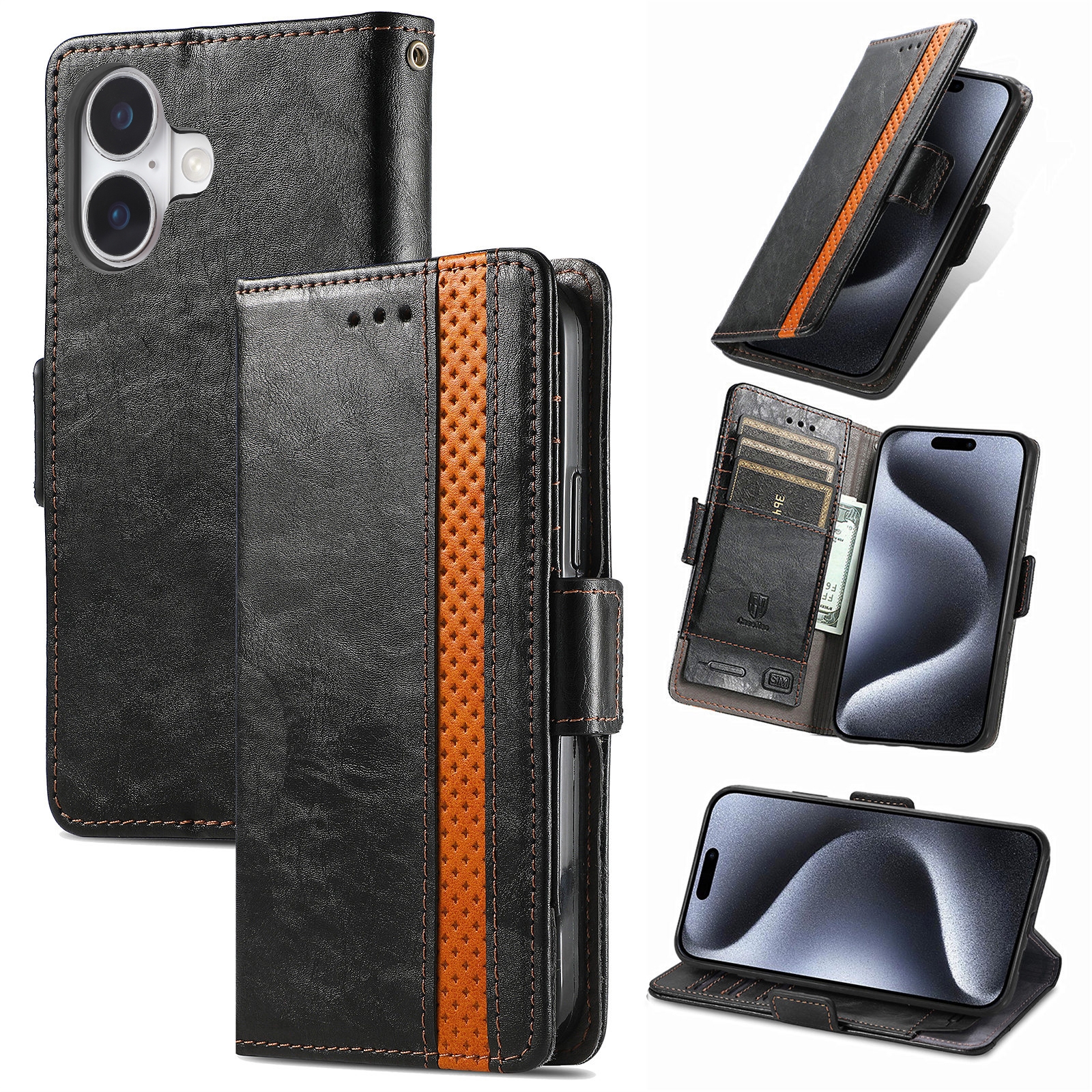 For iPhone 16 Plus CaseNeo Splicing Dual Magnetic Buckle Leather Phone Case(Black) For iPhone 16 Plus CaseNeo Splicing Dual Magnetic Buckle Leather Phone Case(Black)