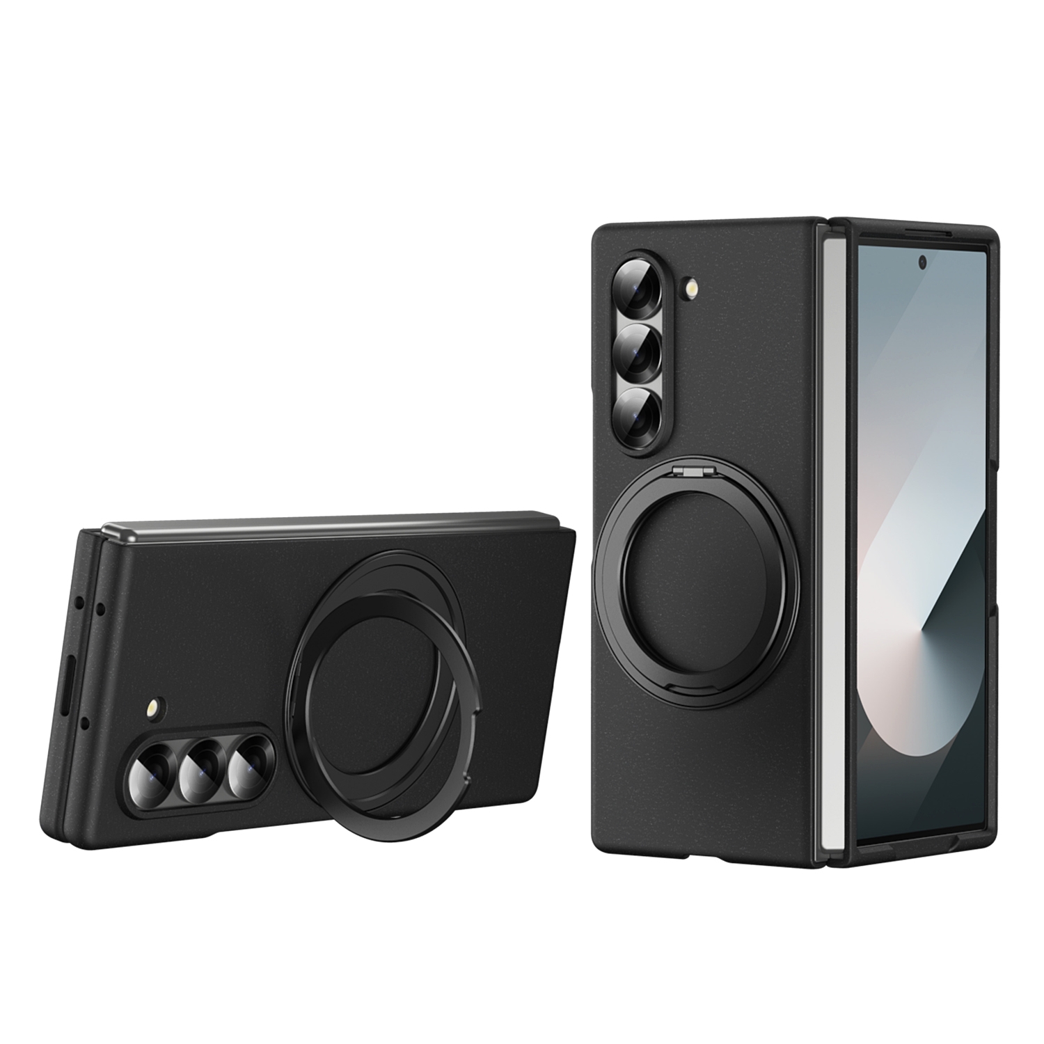 For Samsung Galaxy Z Fold5 5G Thunderbolt 360 Rotating Holder Shockproof Phone Case(Black) For Samsung Galaxy Z Fold5 5G Thunderbolt 360 Rotating Holder Shockproof Phone Case(Black)