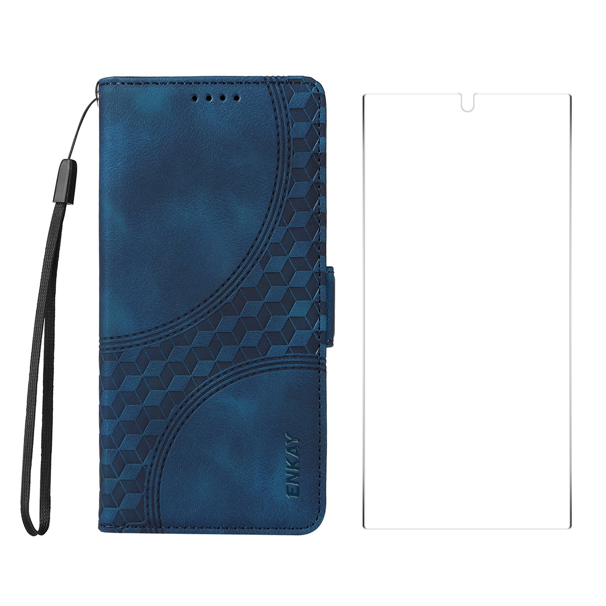 For Samsung Galaxy S25 Ultra 5G ENKAY Embossed Rhombus Starry Leather Phone Case with Screen Film(Blue) For Samsung Galaxy S25 Ultra 5G ENKAY Embossed Rhombus Starry Leather Phone Case with Screen Film(Blue)