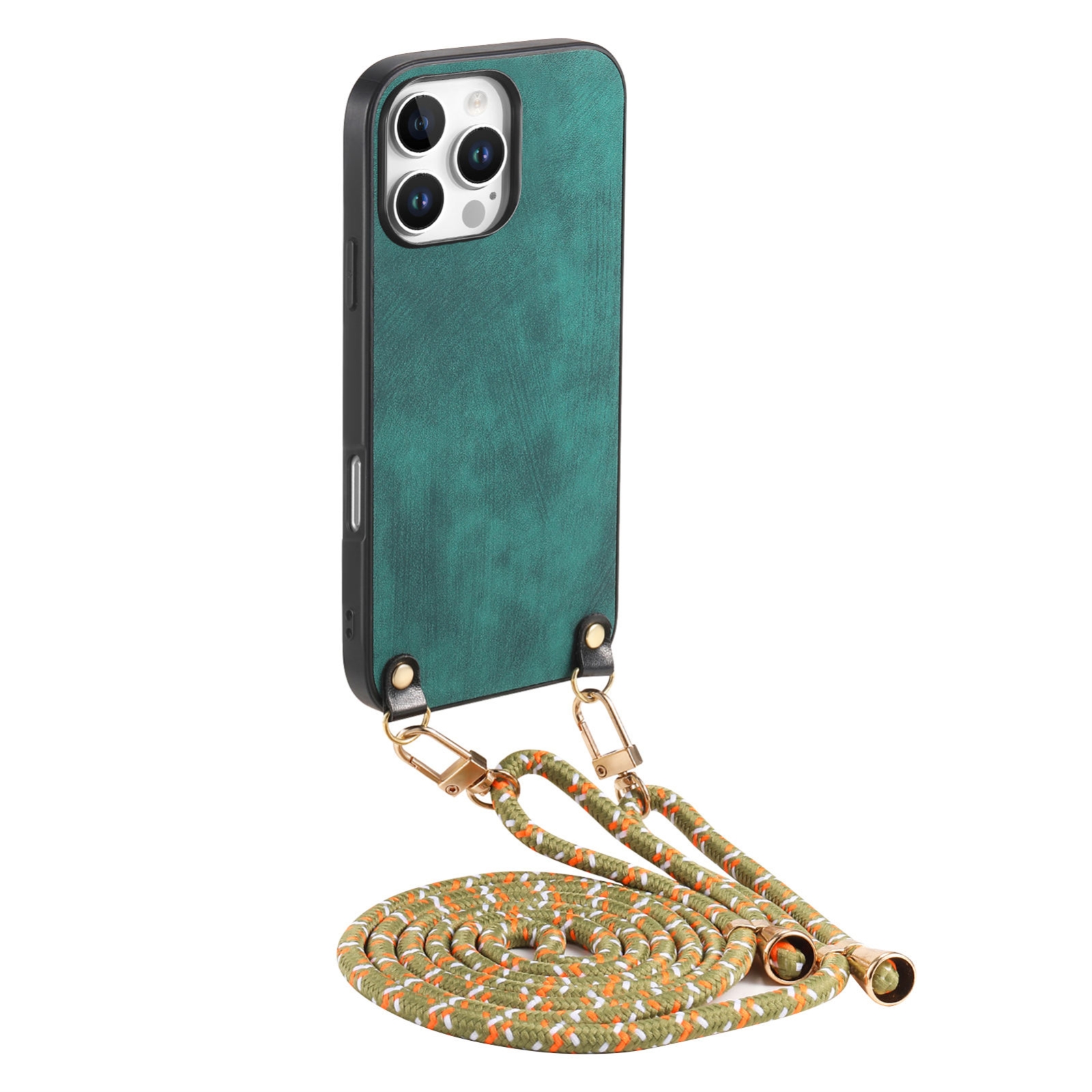 For iPhone 16 Pro Vintage Leather PC Back Cover Phone Case with Crossbody Strap(Green) For iPhone 16 Pro Vintage Leather PC Back Cover Phone Case with Crossbody Strap(Green)