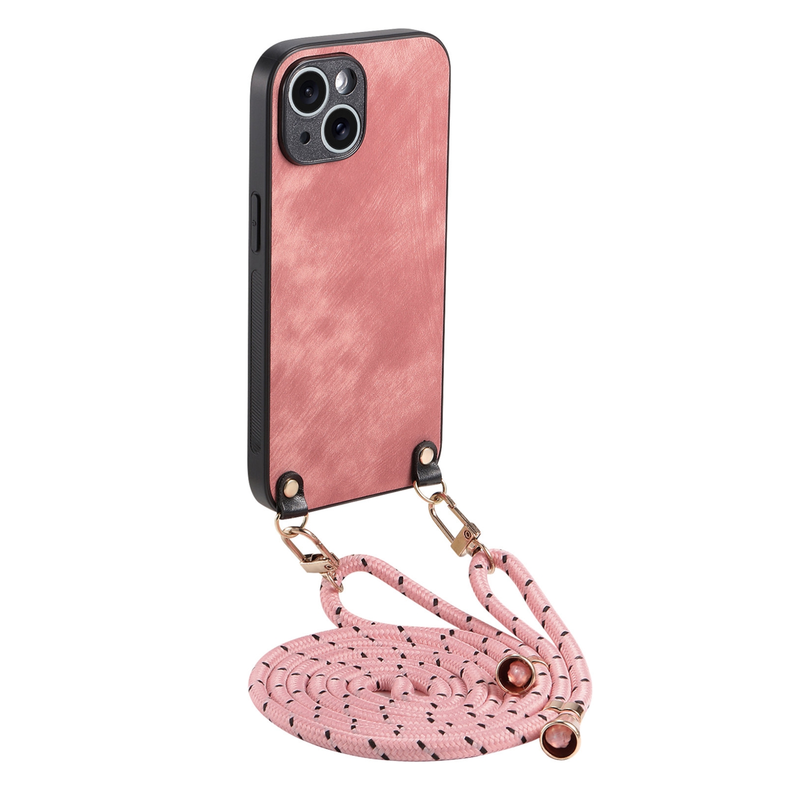 For iPhone 13 mini Vintage Leather PC Back Cover Phone Case with Crossbody Strap(Pink) For iPhone 13 mini Vintage Leather PC Back Cover Phone Case with Crossbody Strap(Pink)