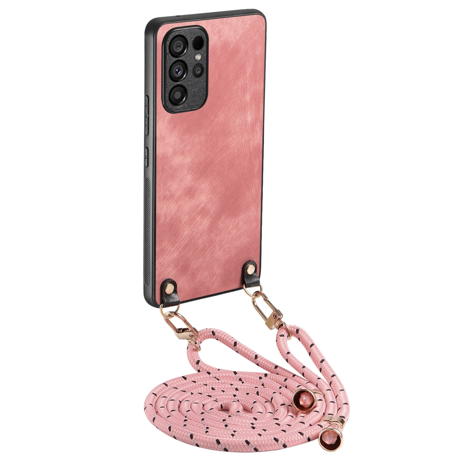 For Samsung Galaxy S23 Ultra 5G Vintage Leather PC Back Cover Phone Case with Crossbody Strap(Pink) For Samsung Galaxy S23 Ultra 5G Vintage Leather PC Back Cover Phone Case with Crossbody Strap(Pink)