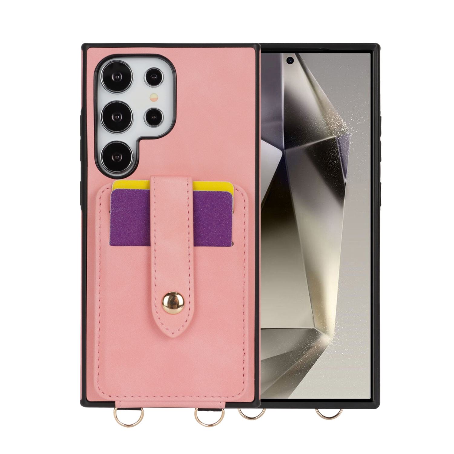 For Samsung Galaxy S24 Ultra 5G Skin Card Bag Crossbody Lanyard Phone Case(Pink) For Samsung Galaxy S24 Ultra 5G Skin Card Bag Crossbody Lanyard Phone Case(Pink)