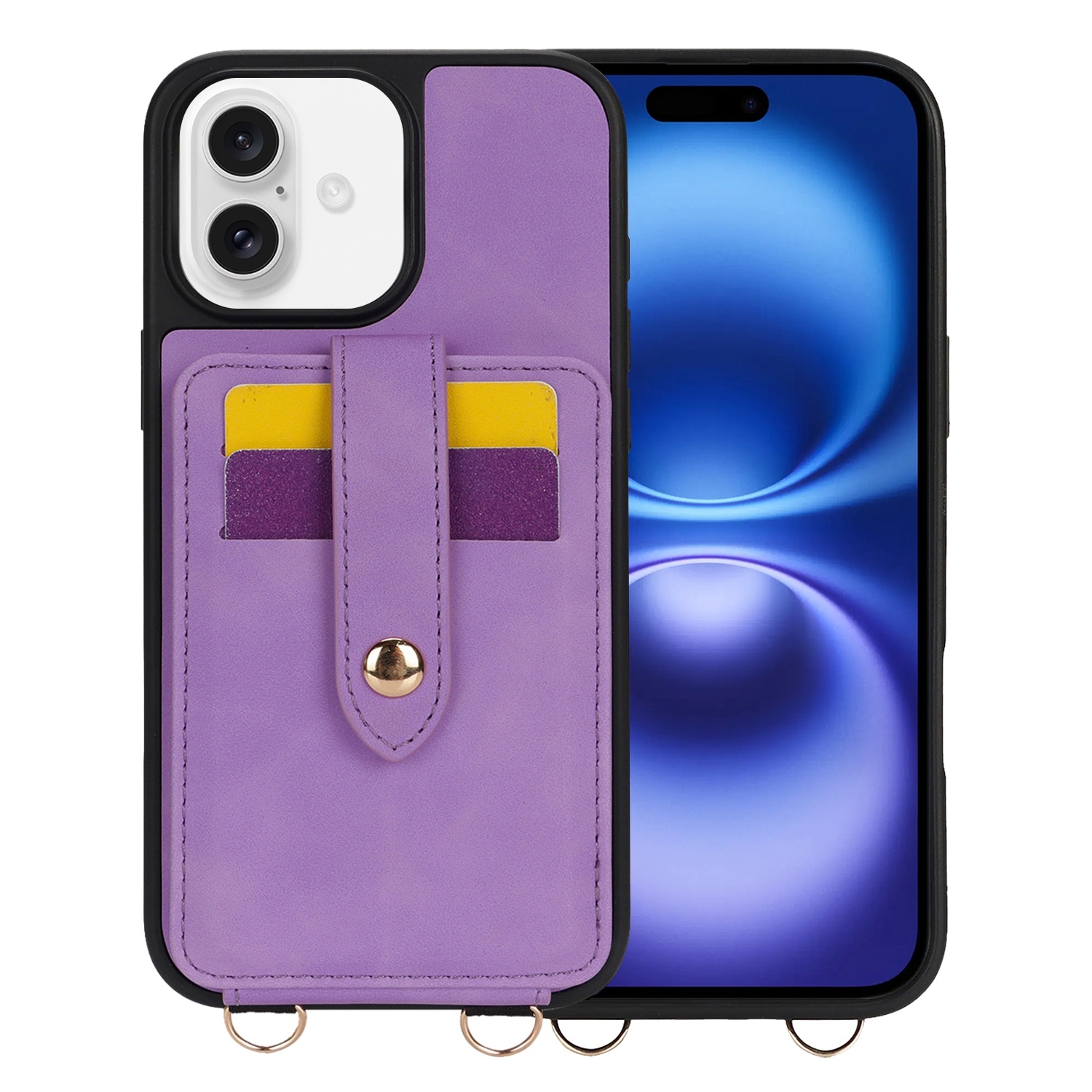 For iPhone 16 Plus Crossbody Skin Card Bag Lanyard Phone Case(Purple) For iPhone 16 Plus Crossbody Skin Card Bag Lanyard Phone Case(Purple)