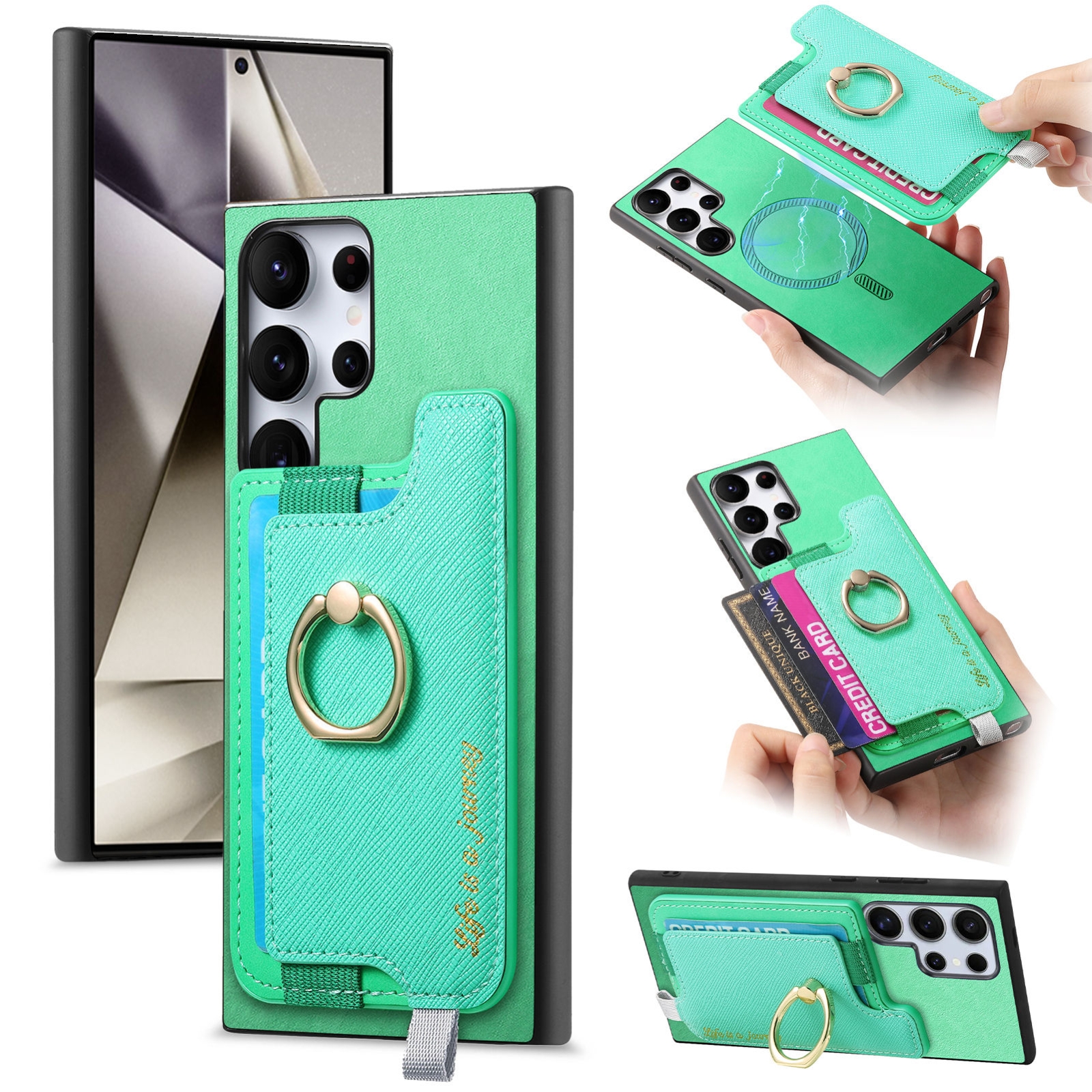 For Samsung Galaxy S24 Ultra 5G Retro Cross Leather Ring Horizontal Insert Card Bag MagSafe Phone Case(Green) For Samsung Galaxy S24 Ultra 5G Retro Cross Leather Ring Horizontal Insert Card Bag MagSafe Phone Case(Green)