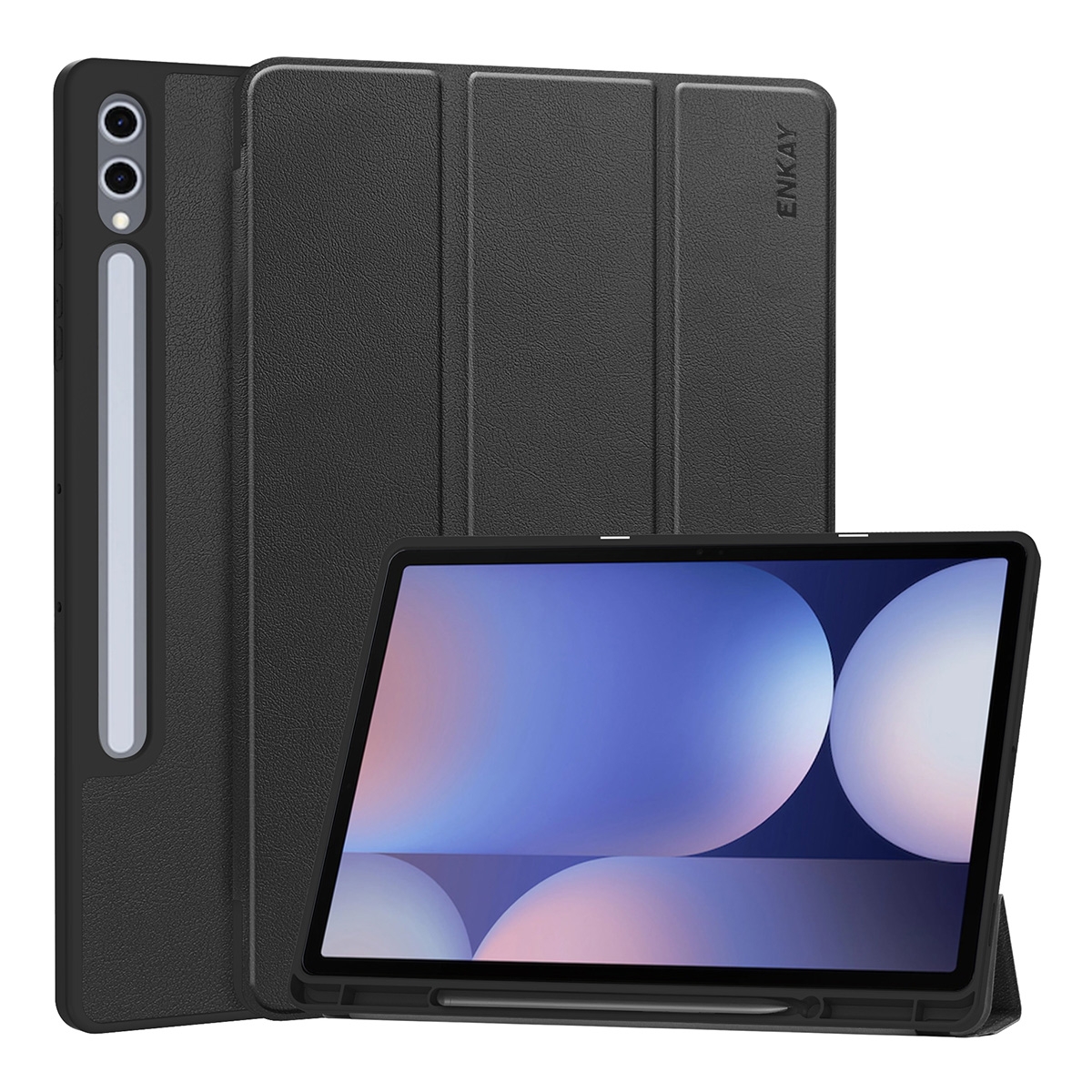 For Samsung Galaxy Tab S10+ / S9+ / S9 FE+ ENKAY Tri-fold Custer Texture TPU Leather Smart Tablet Case with Pen Slot(Black) For Samsung Galaxy Tab S10+ / S9+ / S9 FE+ ENKAY Tri-fold Custer Texture TPU Leather Smart Tablet Case with Pen Slot(Black)