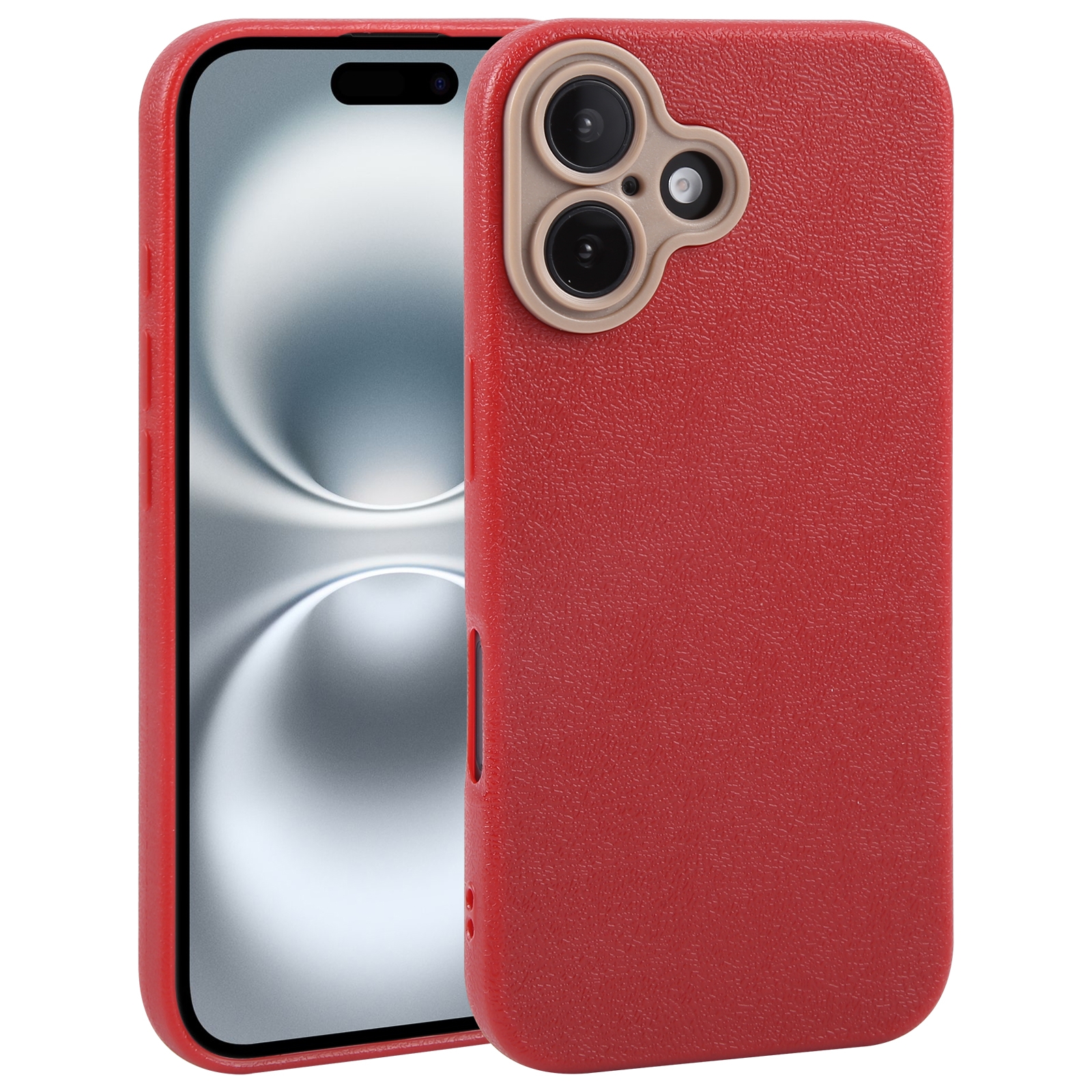 For iPhone 16 Plus Plain Imitation Leather Back Cover Phone Case(Red) For iPhone 16 Plus Plain Imitation Leather Back Cover Phone Case(Red)