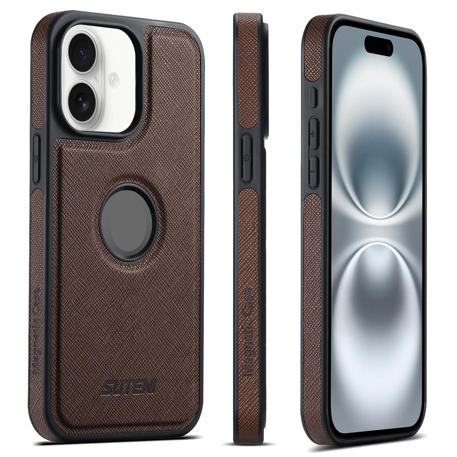 For iPhone 16 Plus Suteni G1 Cross Texture MagSafe Phone Case(Brown) For iPhone 16 Plus Suteni G1 Cross Texture MagSafe Phone Case(Brown)